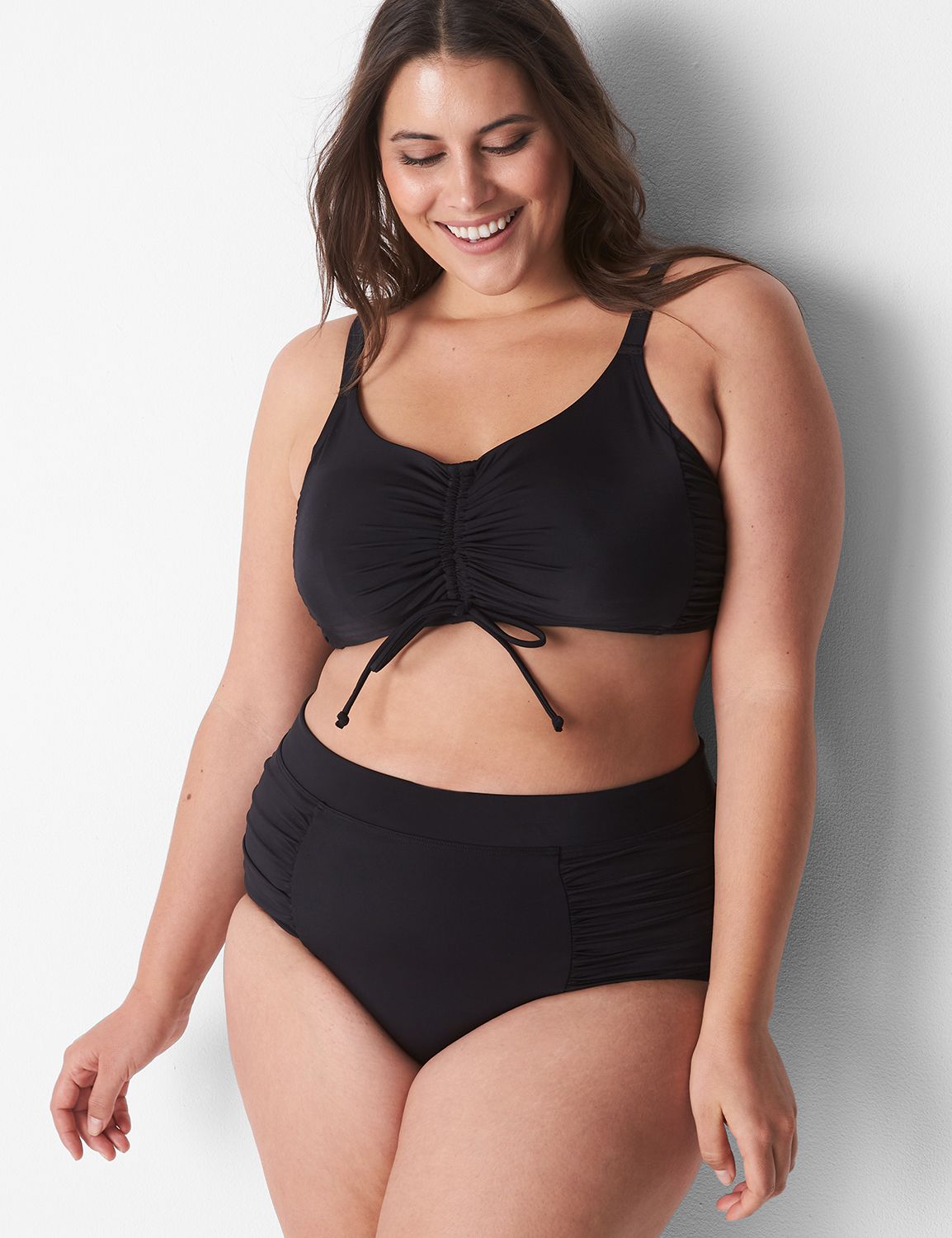 Lane Bryant No-Wire Ruched Swim Bikini Top 24 Black