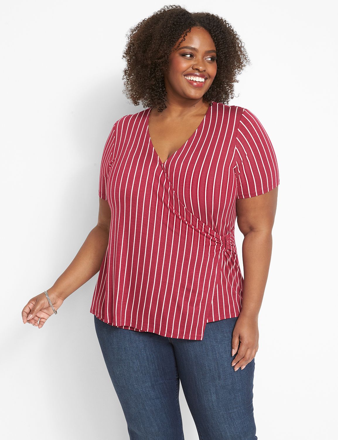 Short Sleeve V-Neck Wrap Tee With R Product Image 1