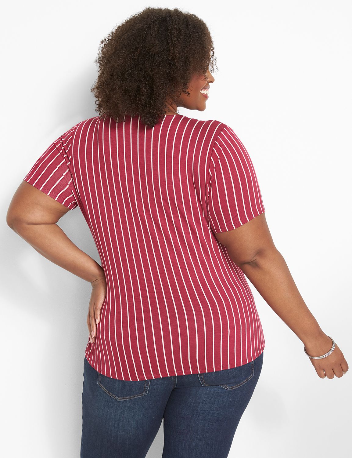 Short Sleeve V-Neck Wrap Tee With R Product Image 2