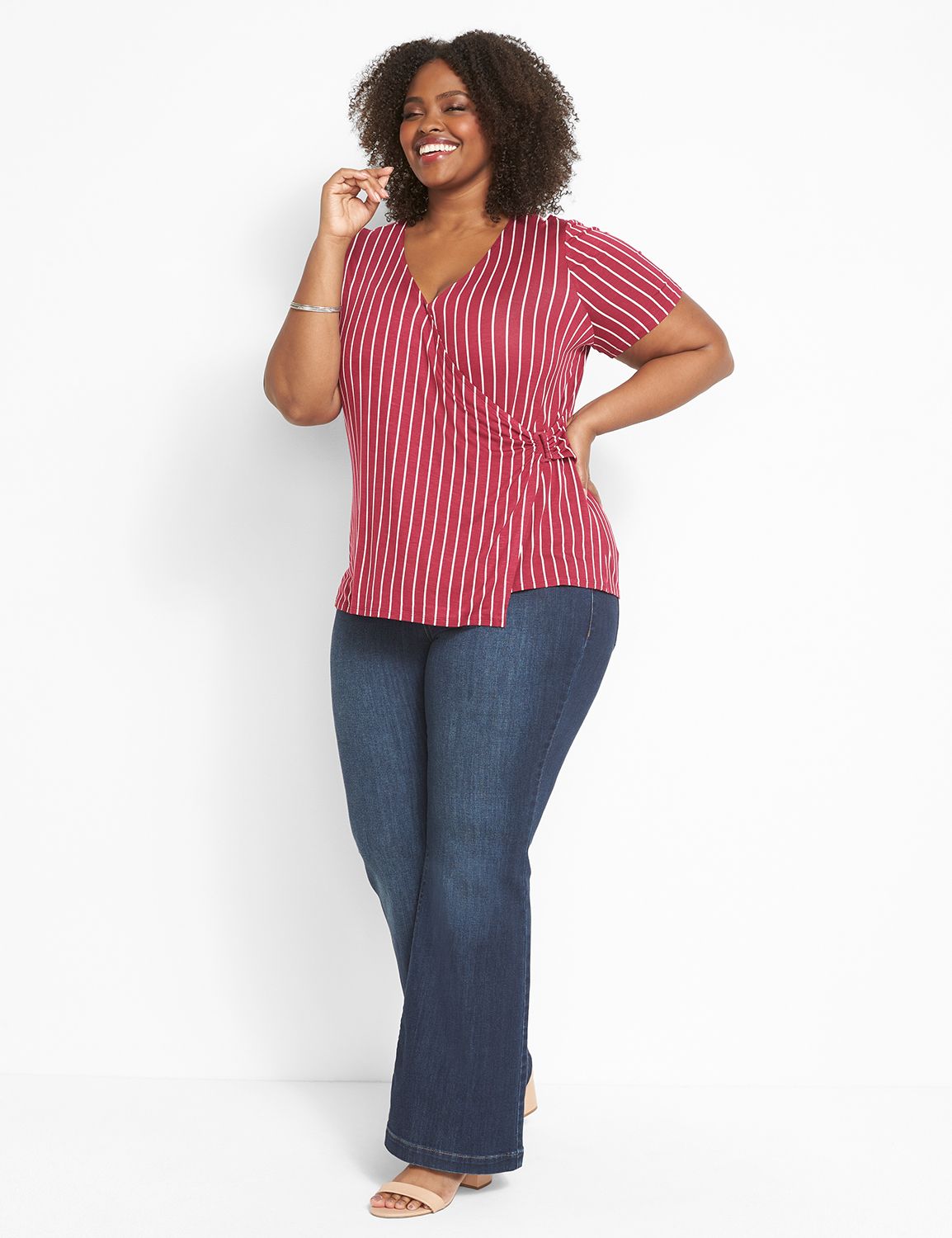 Short Sleeve V-Neck Wrap Tee With R Product Image 3
