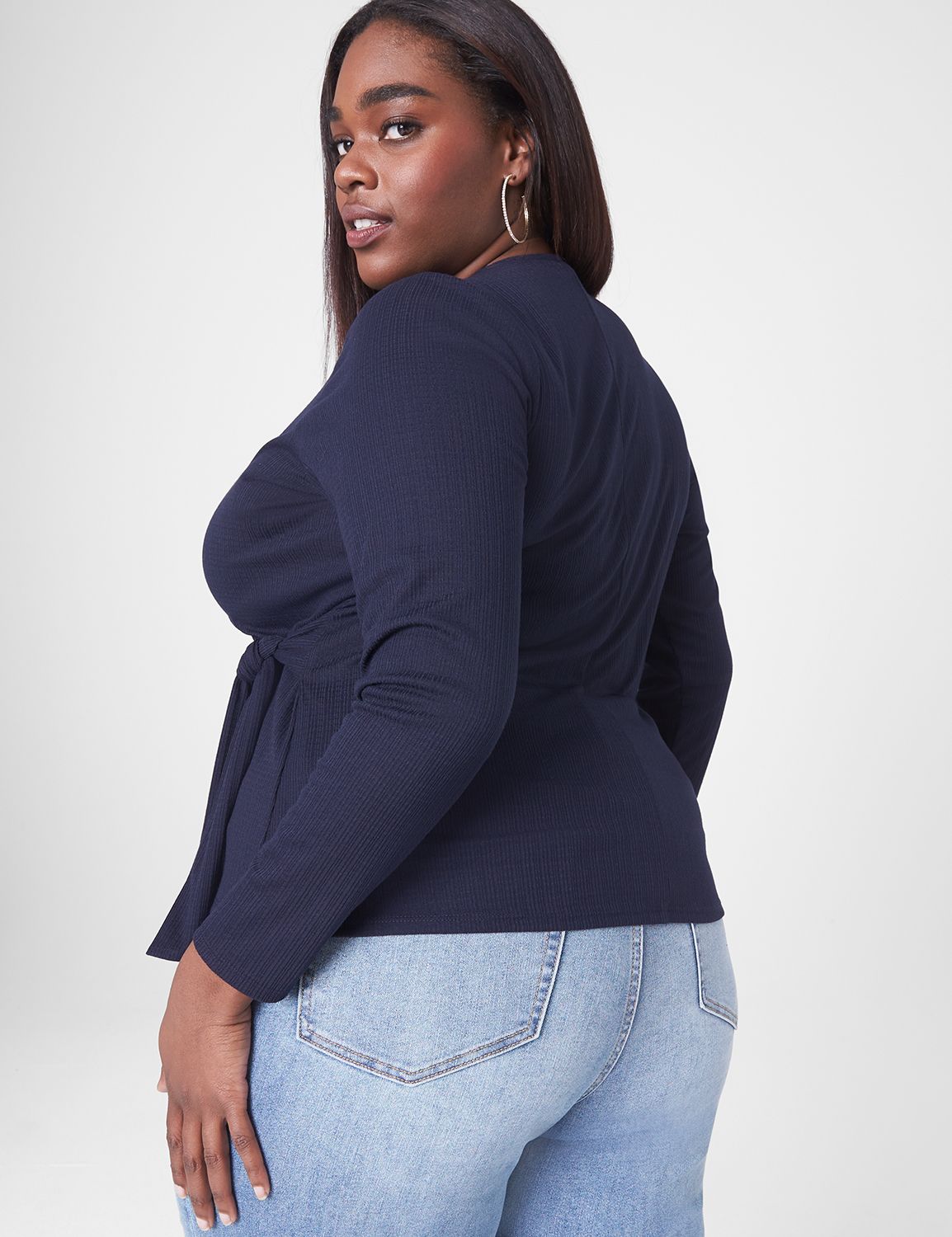 Long Sleeve V Neck Wrap In Waffle J LaneBryant