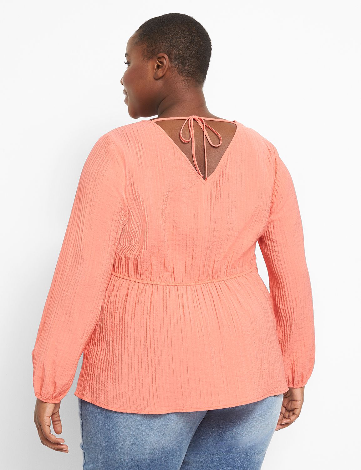 Long Sleeve V Neck Peplum Top 11253 Product Image 2