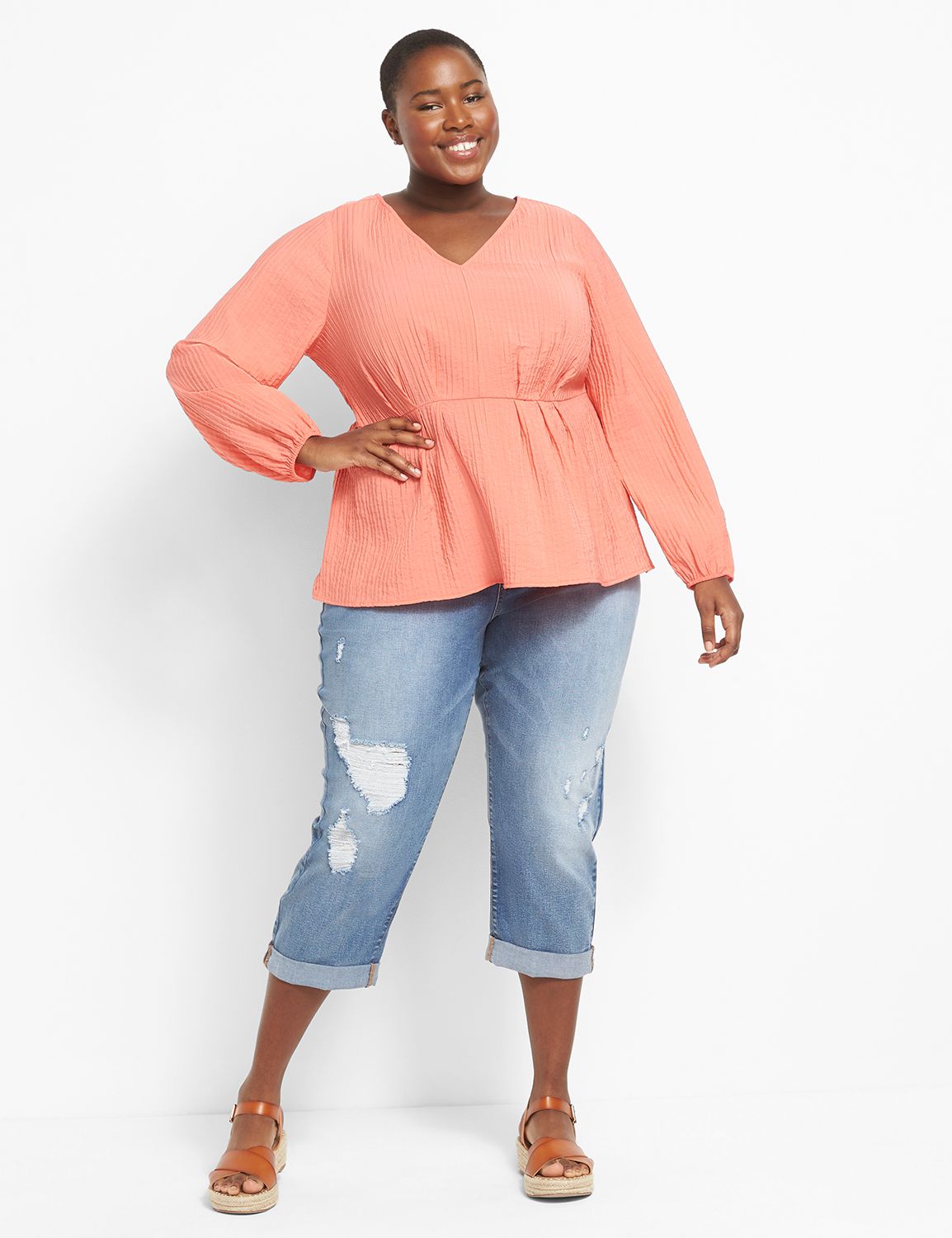 Long Sleeve V Neck Peplum Top 11253 Product Image 3