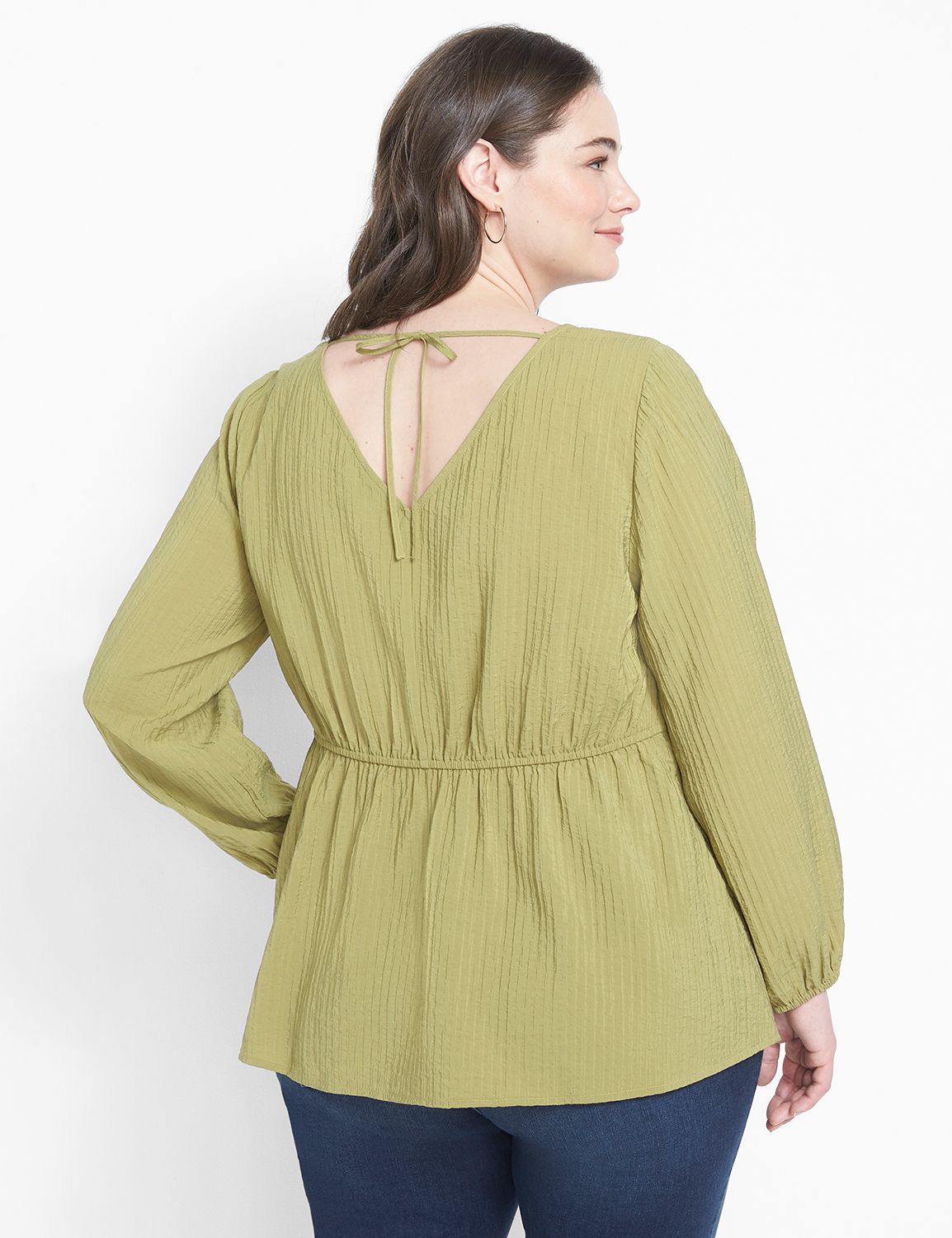 Long Sleeve V Neck Peplum Top 11253 Product Image 2