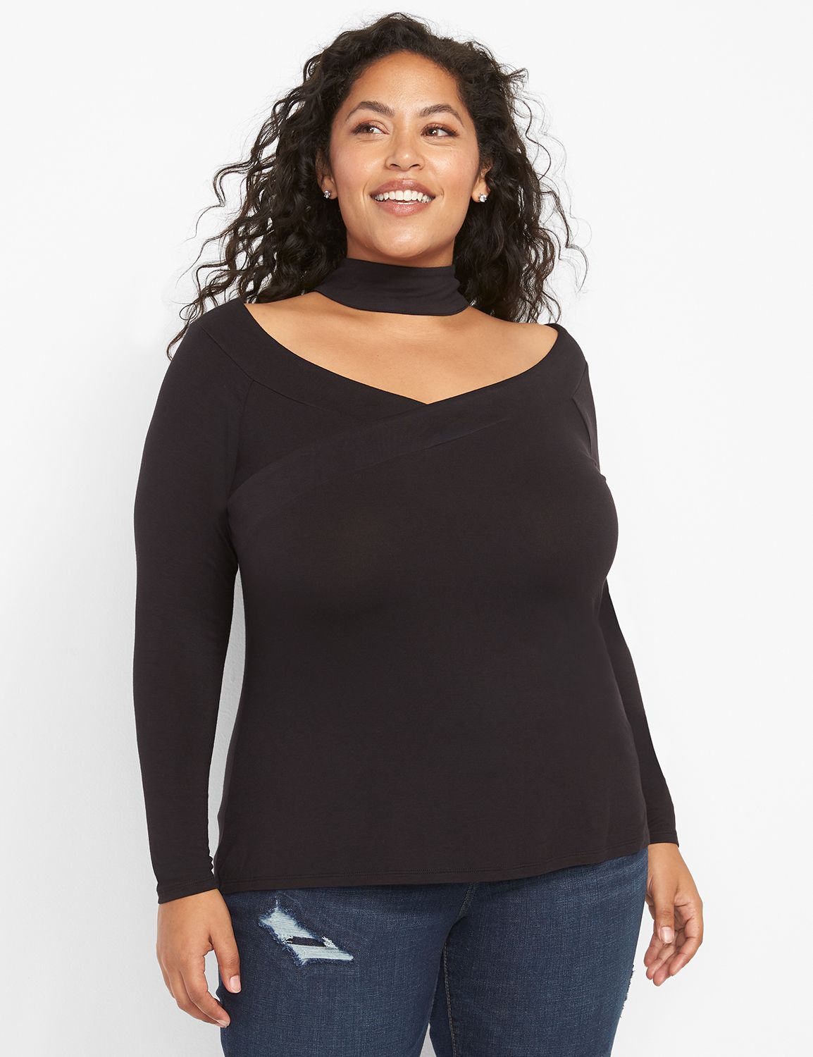 Long Sleeve Mock Neck With Off The Product Image 1