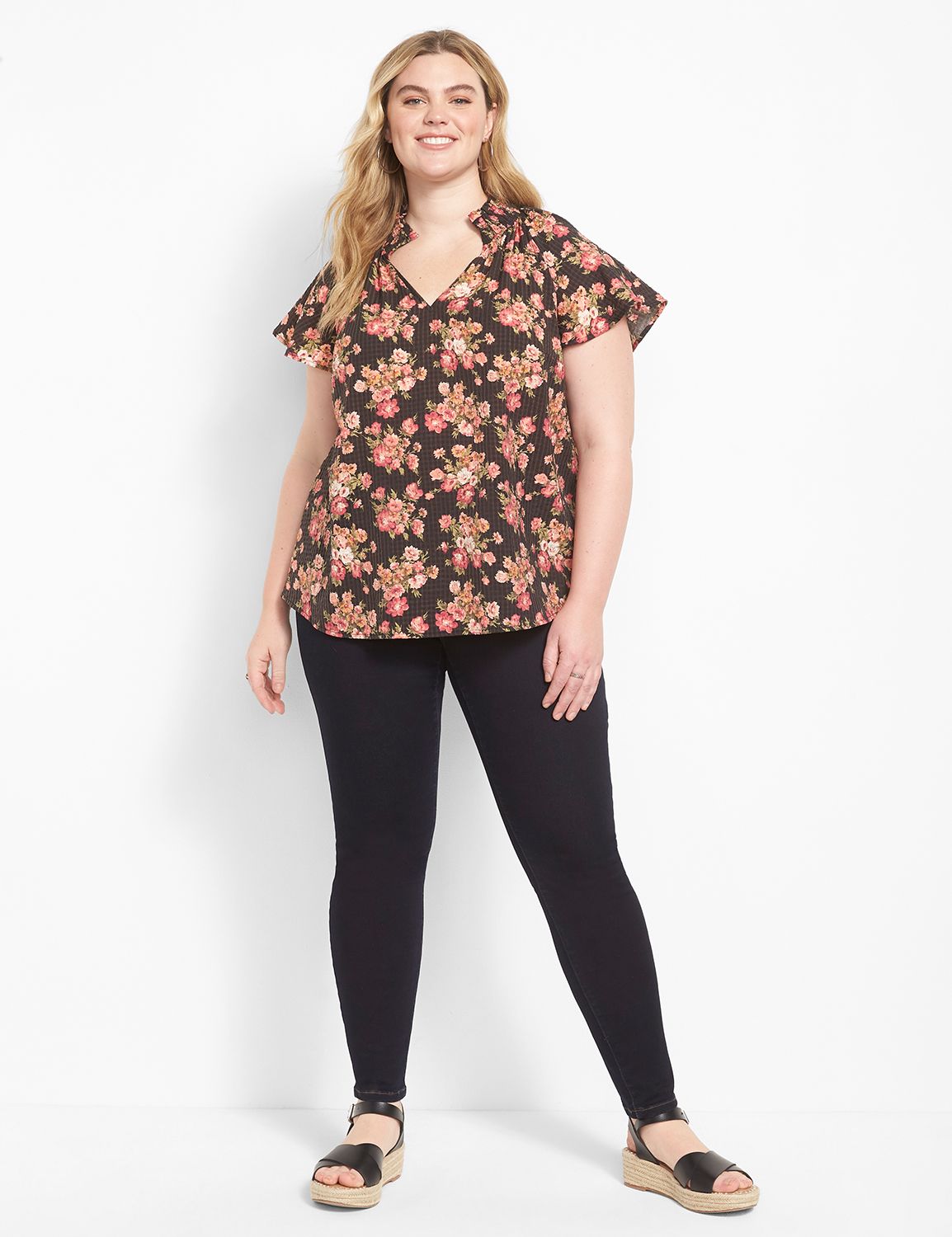 Smocked Square Neck Short Sleeve Denim Top