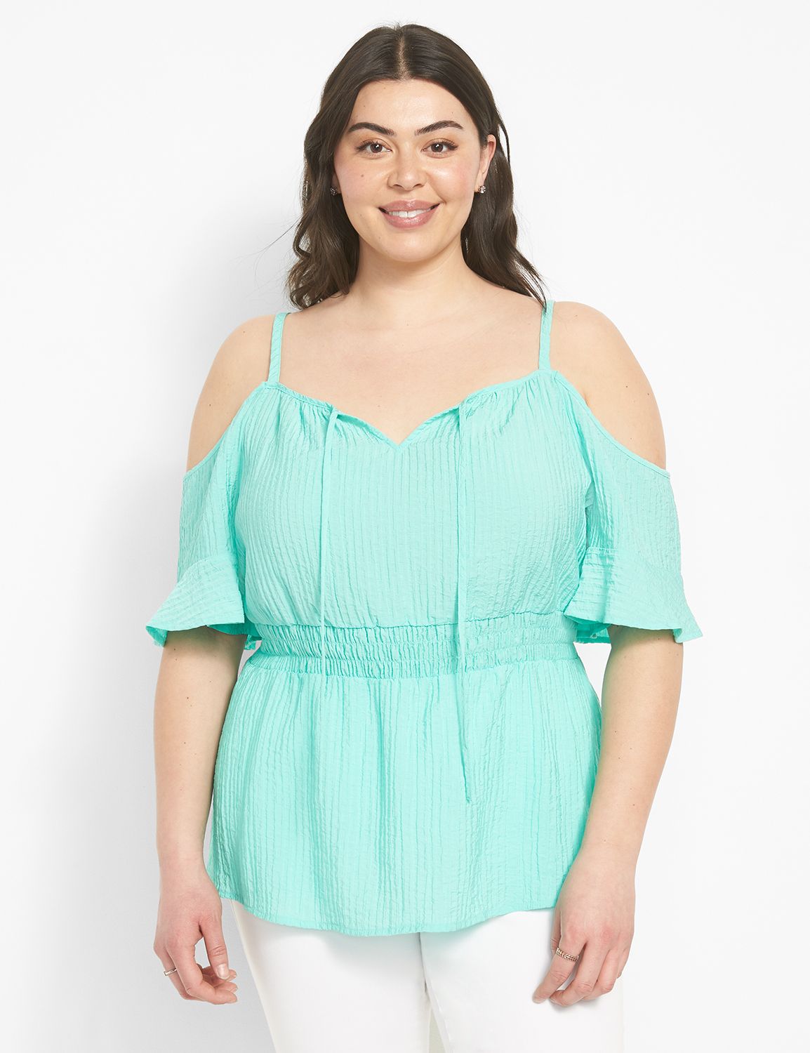 Cold Shoulder Smocked Waist Top