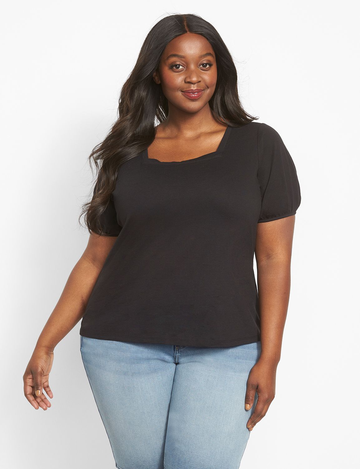 Square Neck Bell Sleeve Slim Long Sleeve Tee