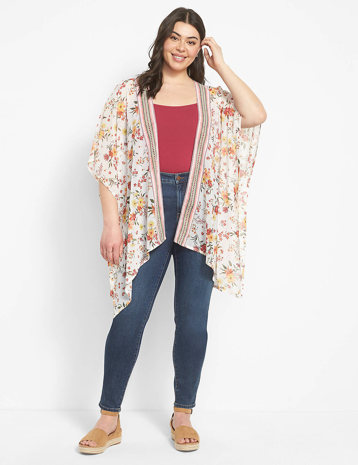 Medium-Sleeve Floral Kimono