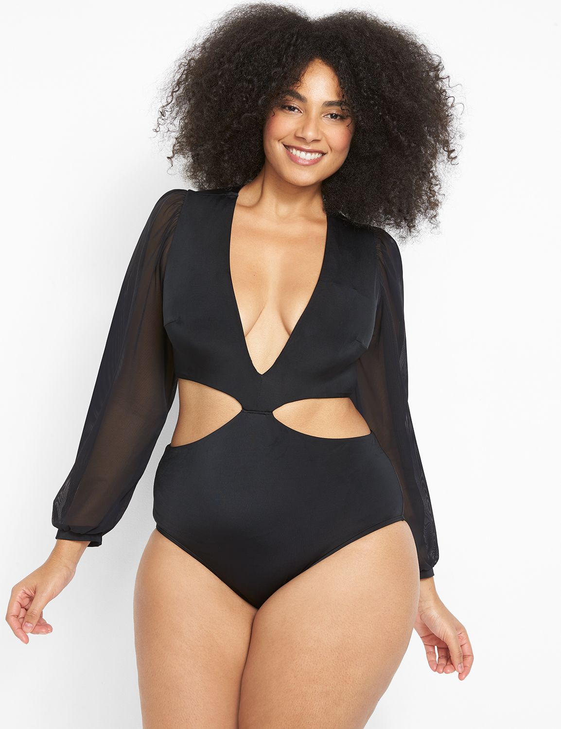 Long sleeve mesh on sale one piece swimsuit