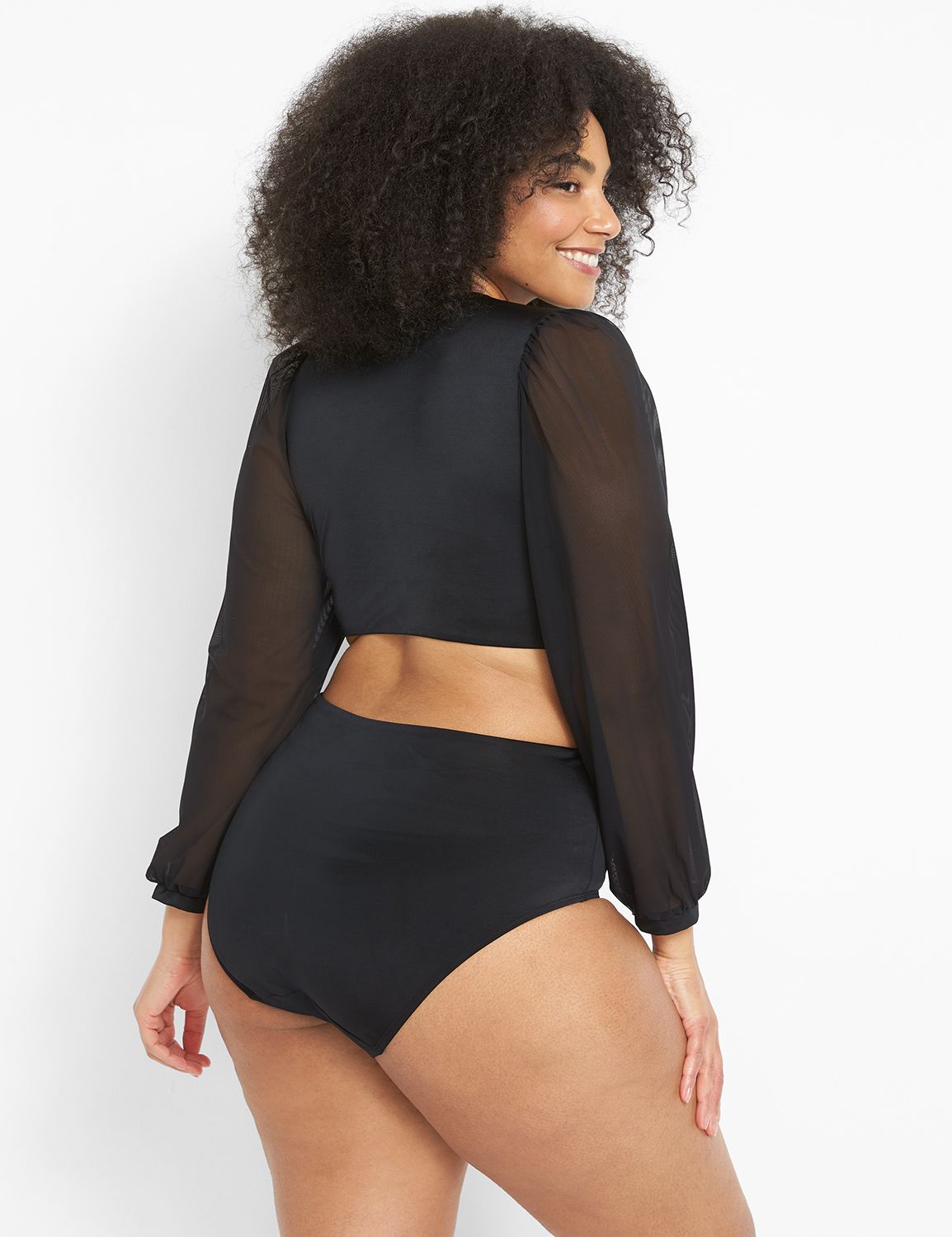 Long sleeve mesh store swim top