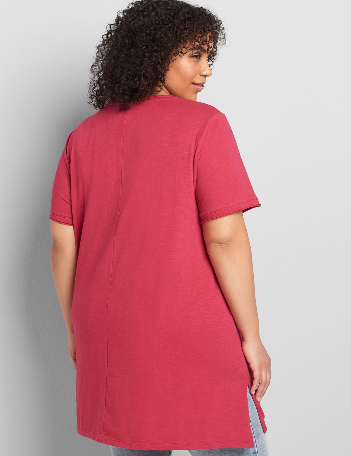 Short Sleeve Scoop Raw Edge Neck Moderate Swing Tunic Tee 1120413:PANTONE Sangria:38/40 Product Image 2