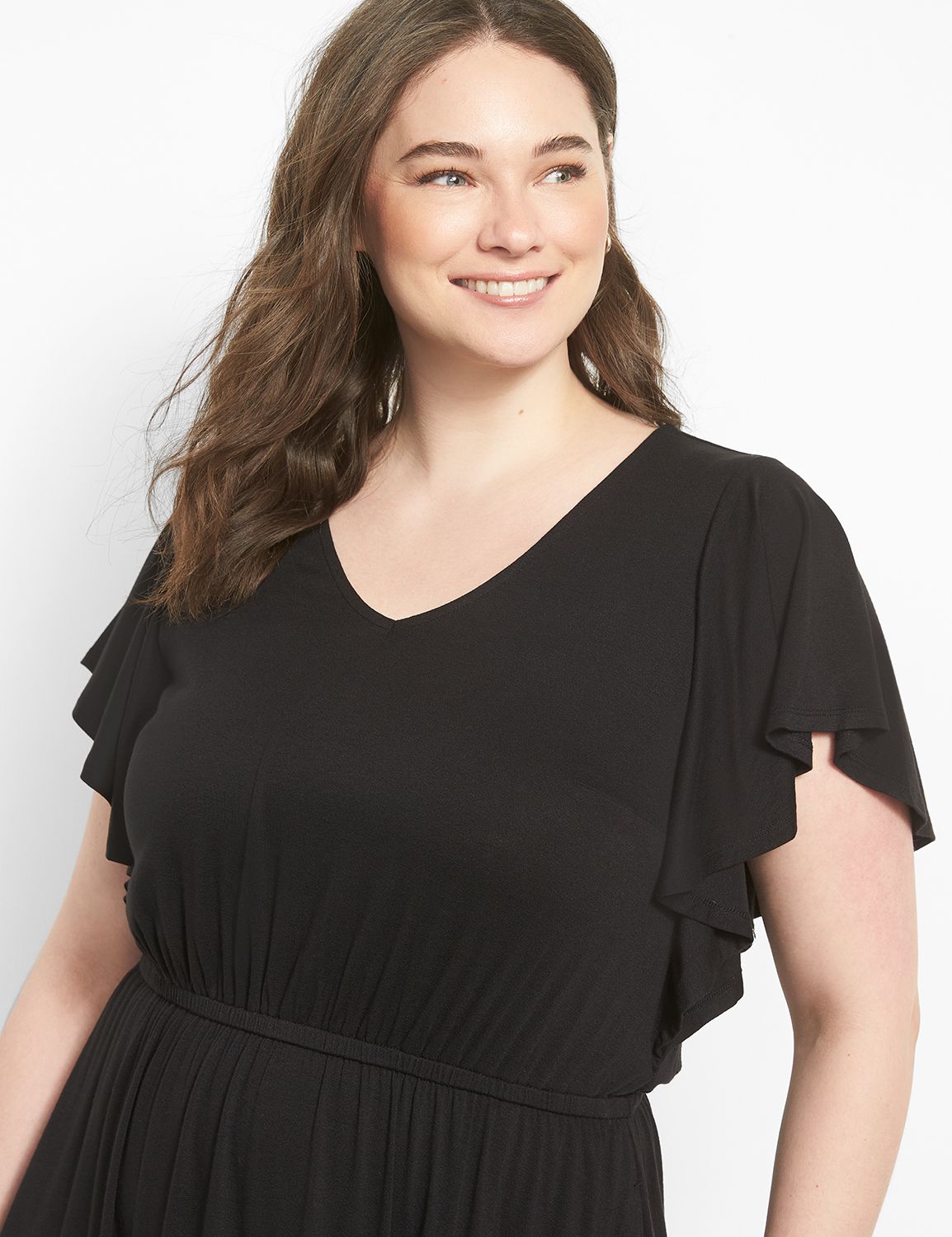 Flutter Sleeve Peach Pleated Tiered Long Dress