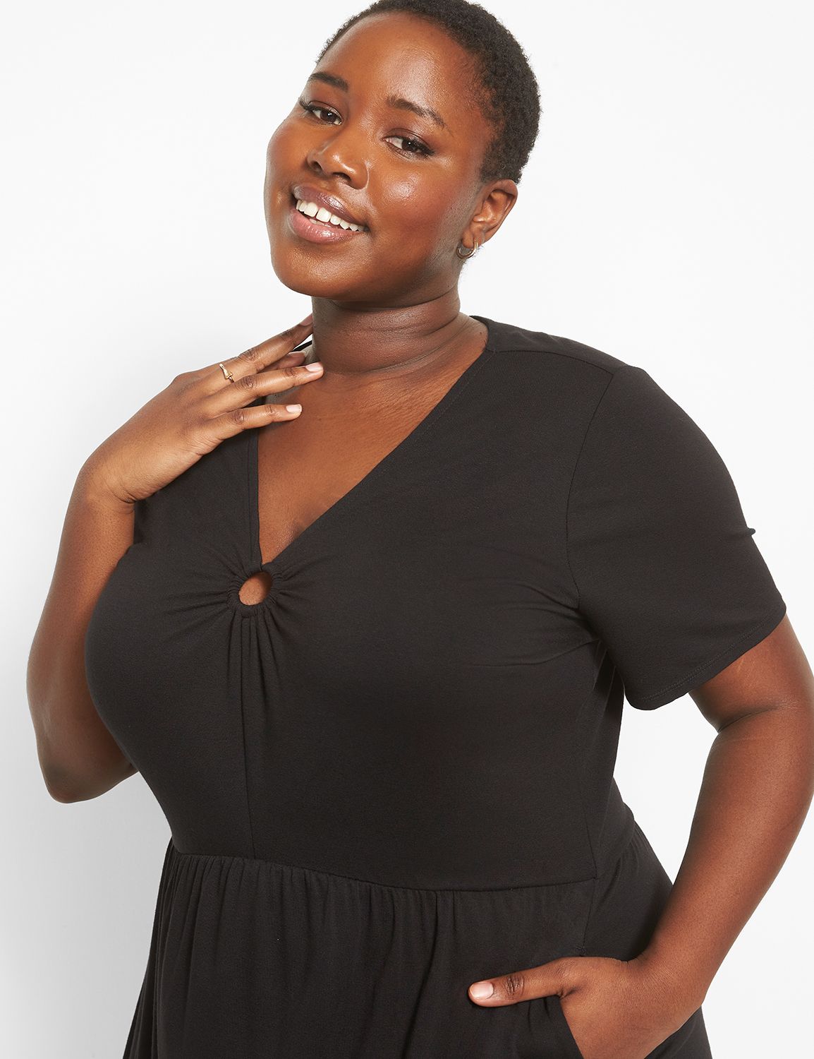 Short-Sleeve Fit & Flare Dress With O-Ring Detail