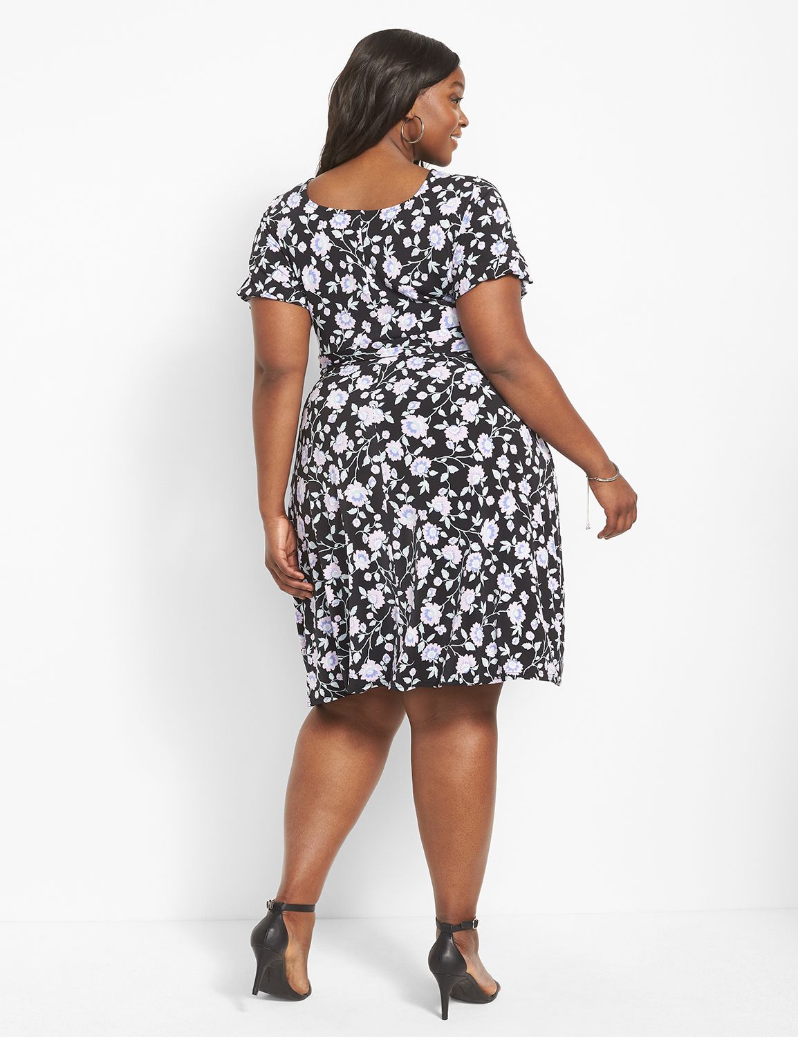 Beige V-Neck Fit & Flare Dress