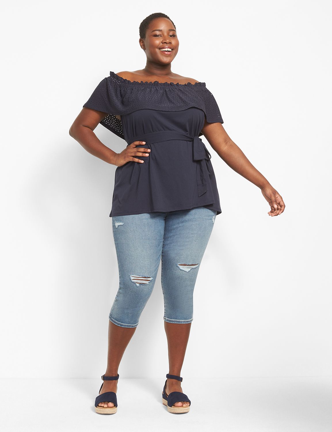 Off the shoulder ruffle top store plus size