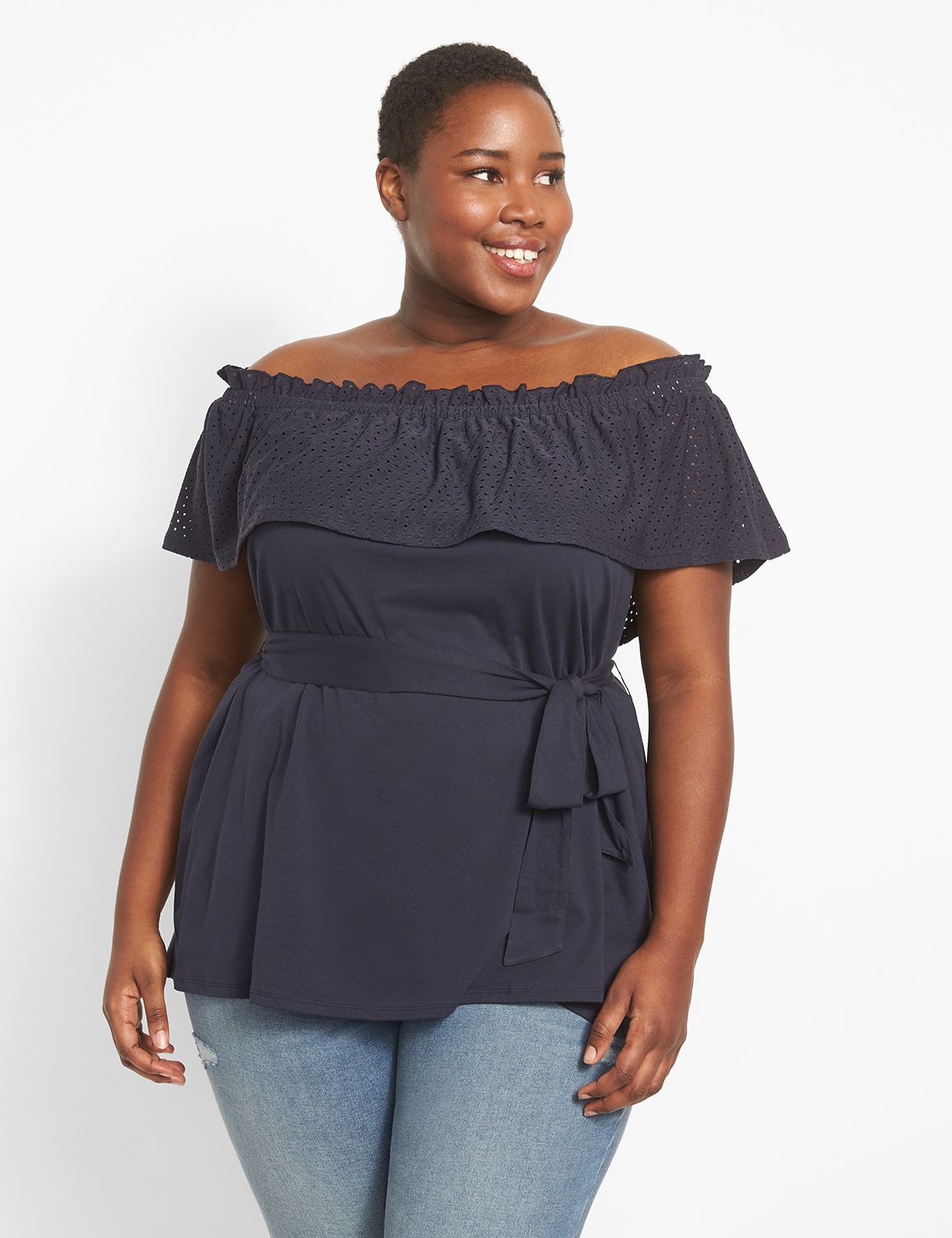 Relaxed Off The Shoulder Ruffle Tunic