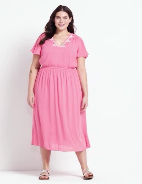 Short Flutter Sleeve V Neck Embroid image number 0