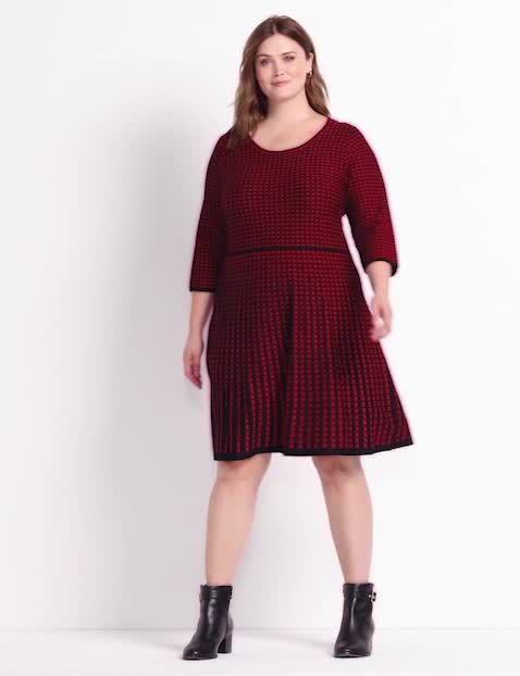 3/4 Sleeve Crew Neck Fit & Flare Sweater Dress 1117995:PANTONE Haute Red:10/12 image number 0