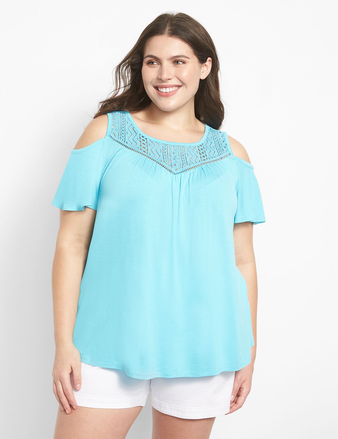 Short Sleeve Open Crew Neck Cold Sh Product Image 1