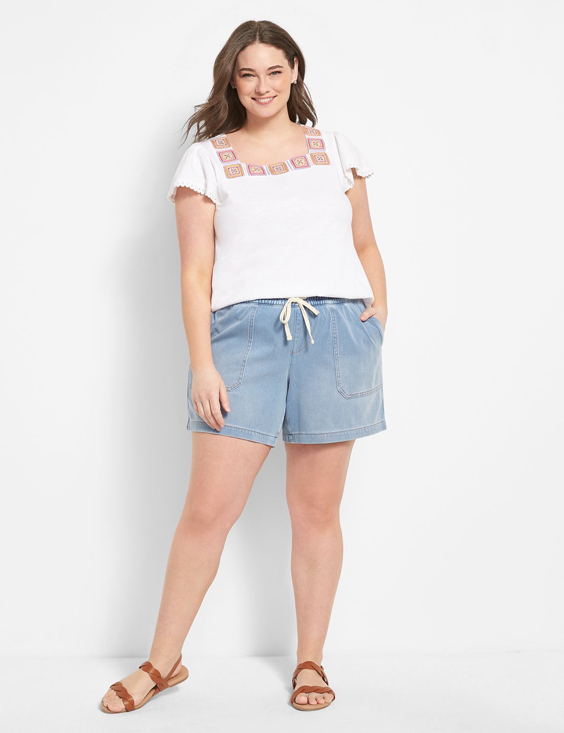 PULL ON INDIGO KNIT SHORT LANA WAS