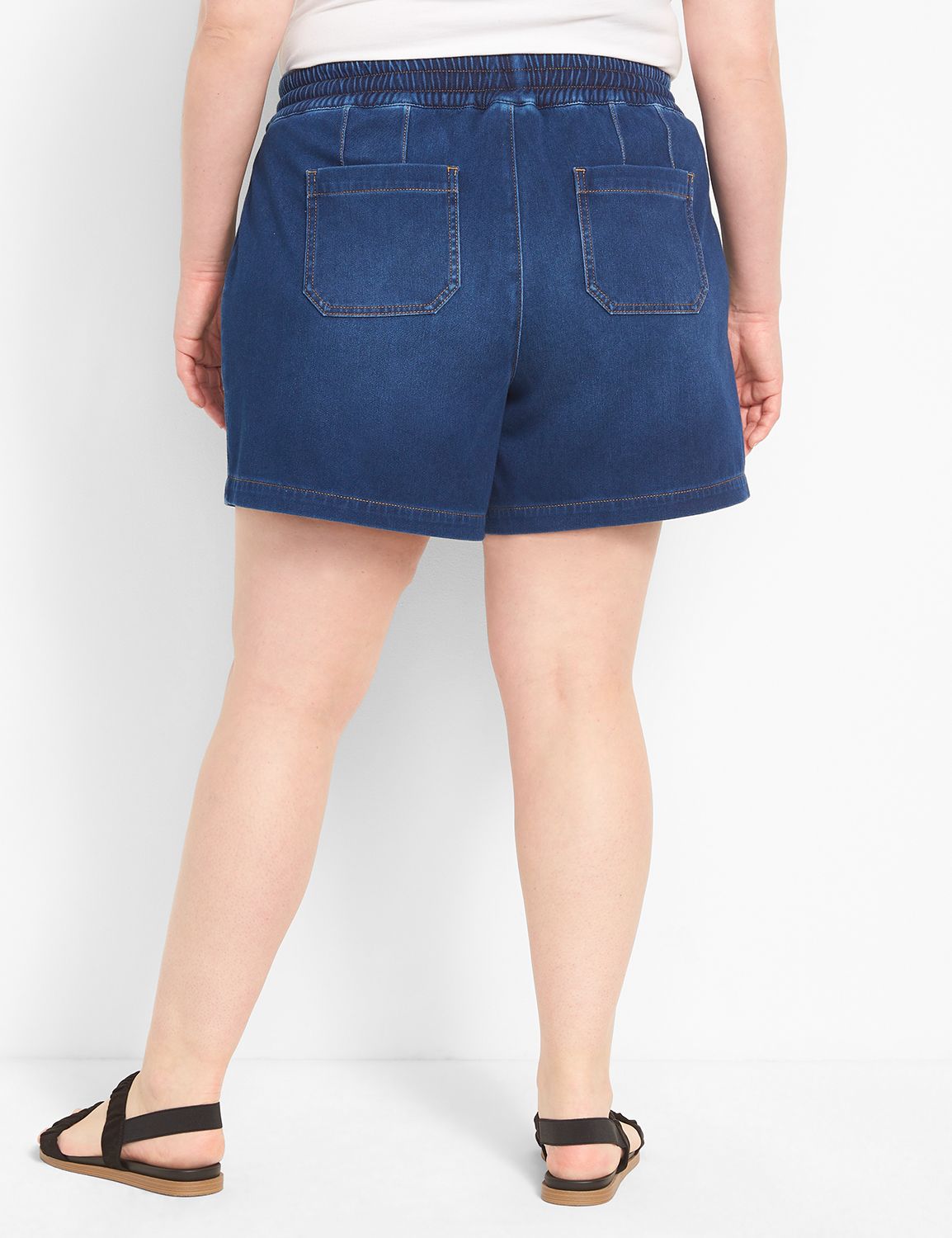 Pull On Knit Denim Short Dark Wash