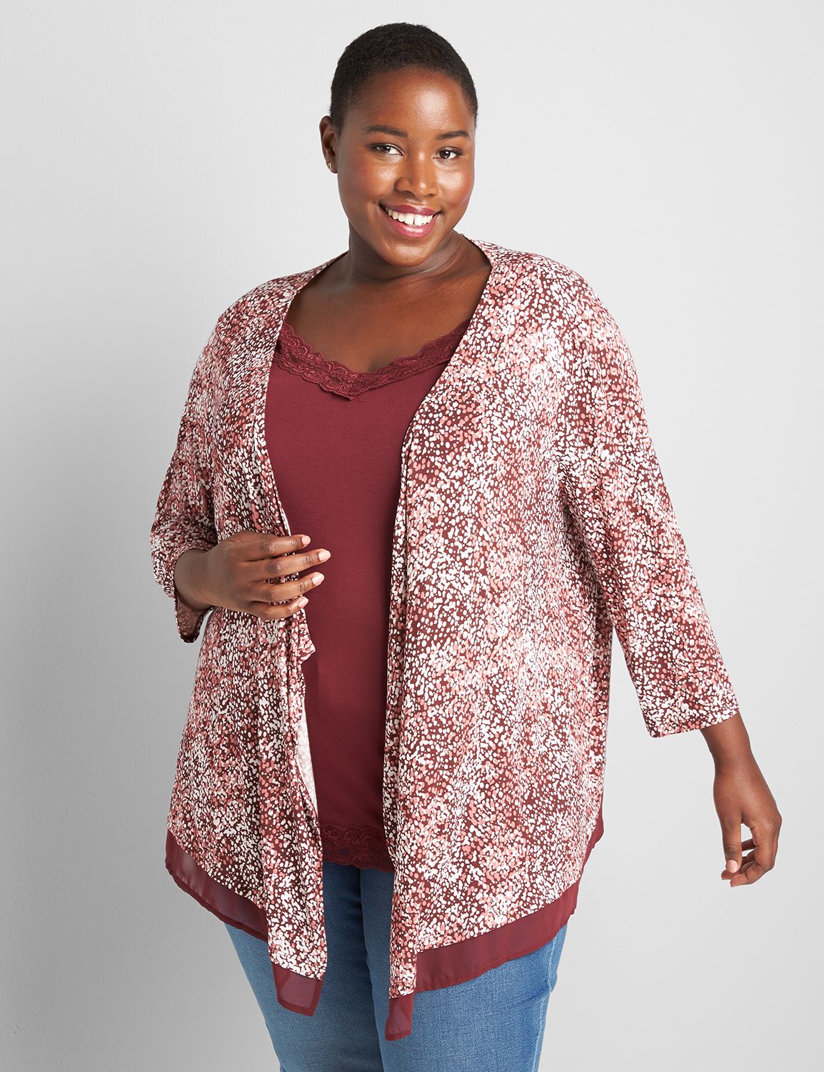 Lane Essentials Open-Front Chiffon Cardigan