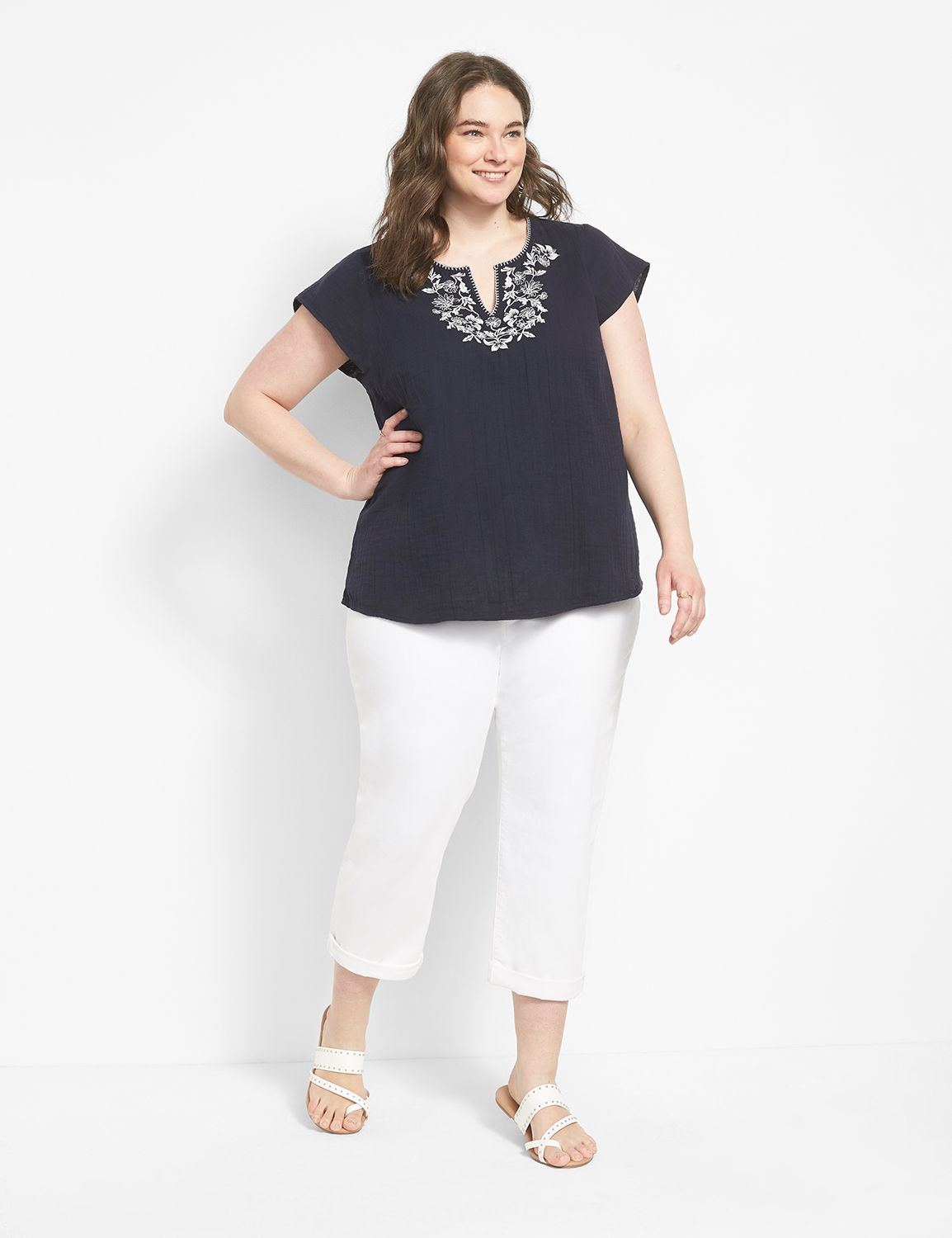Cap Sleeve Split Neck Embroidered B Product Image 3
