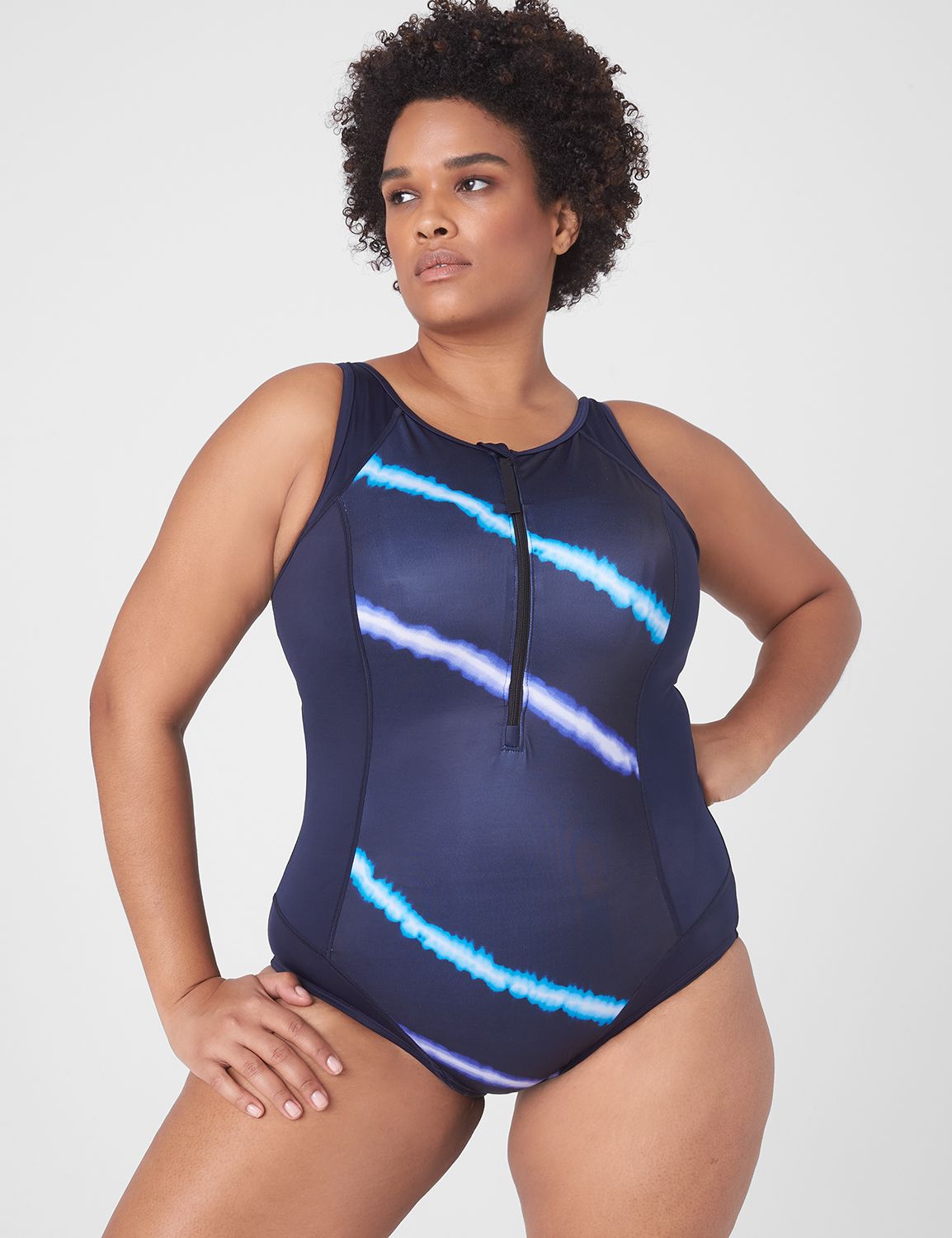 Lane Bryant Cacique Swim One Piece Blue Swimsuit Built In No Wire