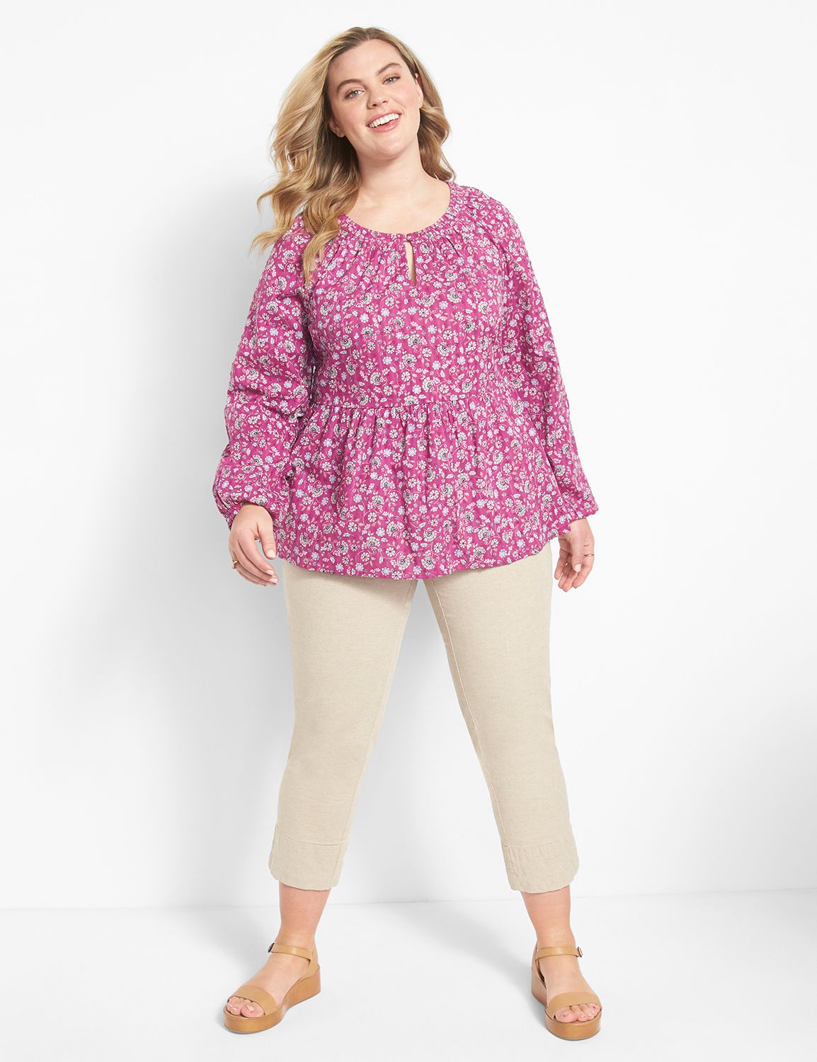 Long Sleeve Smock Crew Neck Blouse Product Image 3