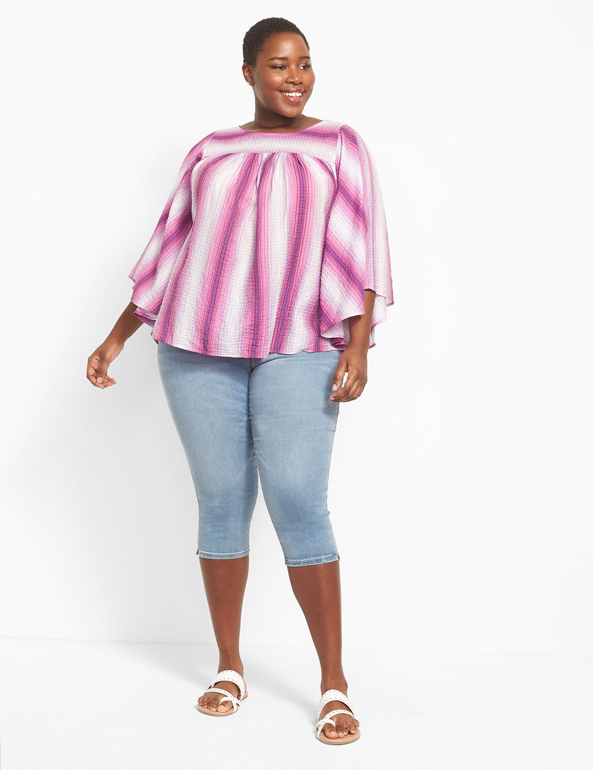Relaxed Circle-Sleeve Crew-Neck Poncho Top