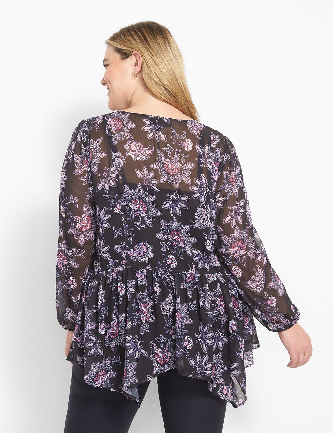 Long Sleeve V Neck Baby Doll Blouse Product Image 2