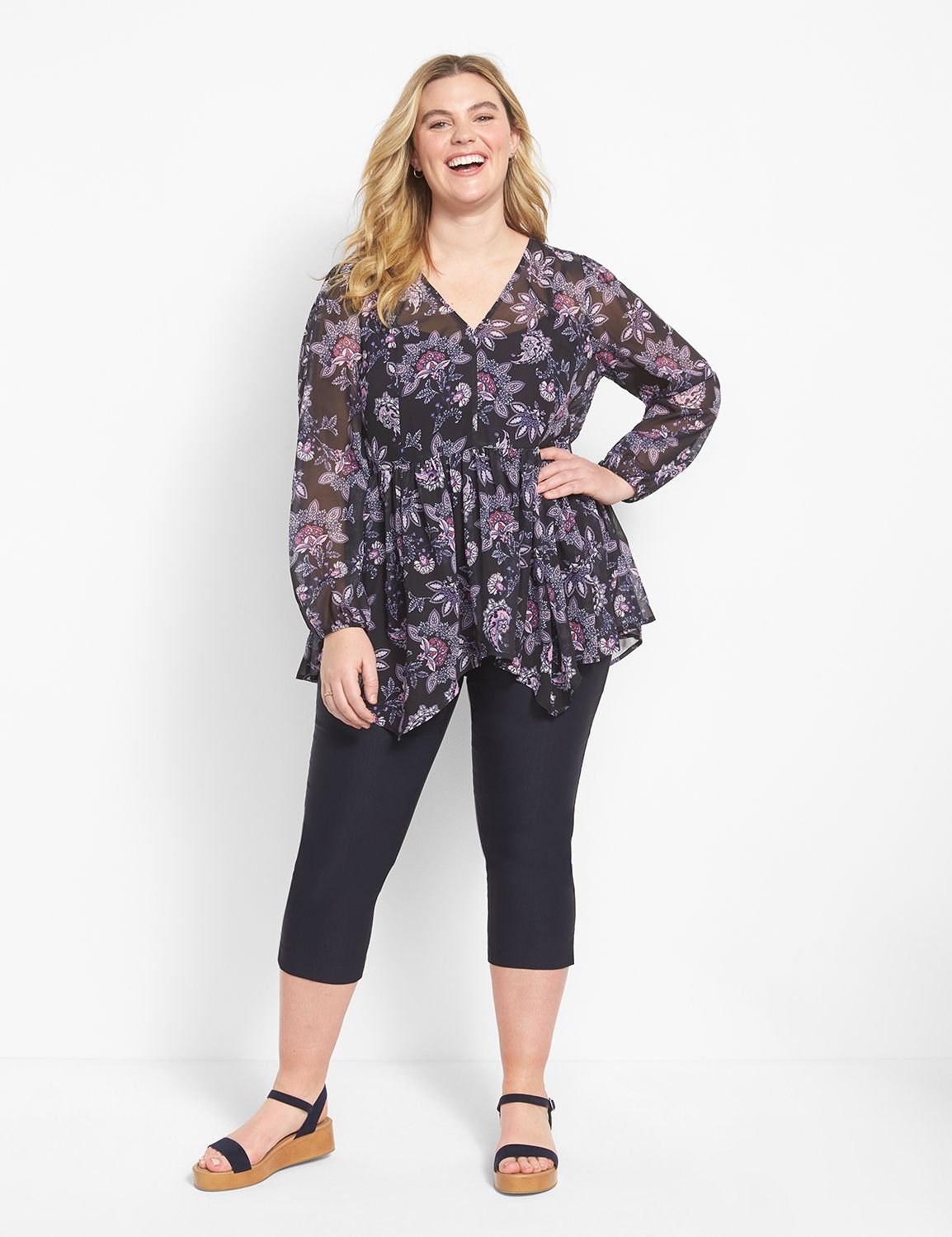 Long Sleeve V Neck Baby Doll Blouse Product Image 3