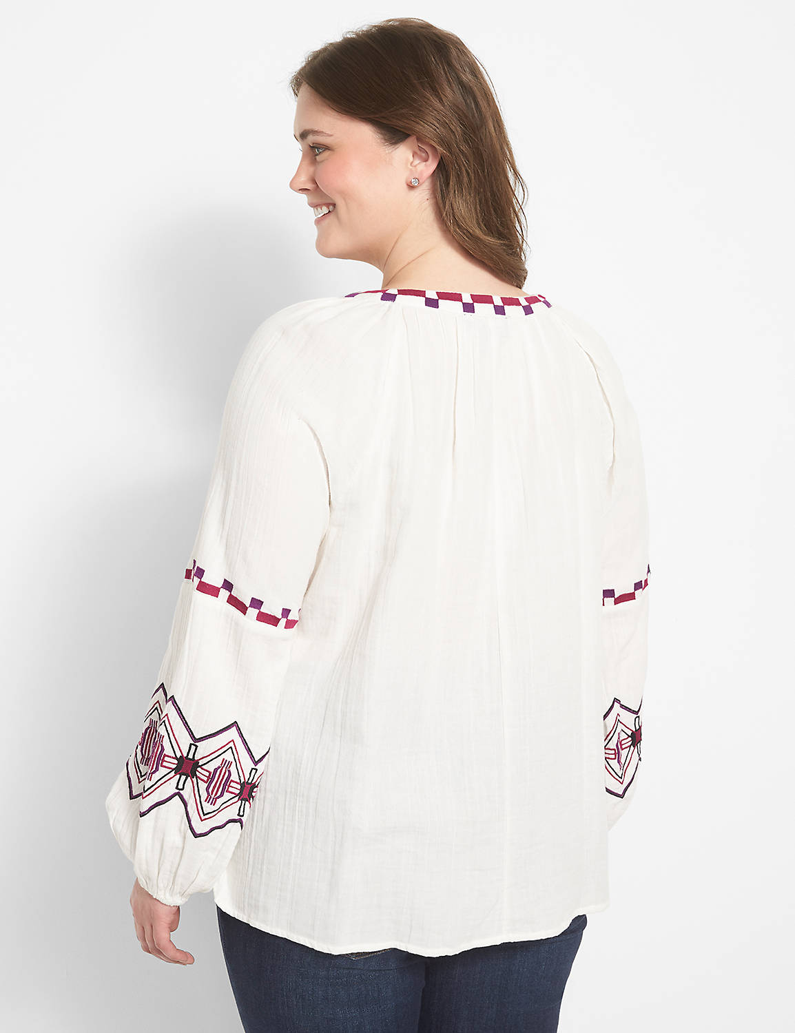 Long Sleeve Split Neck Embroidered Product Image 2