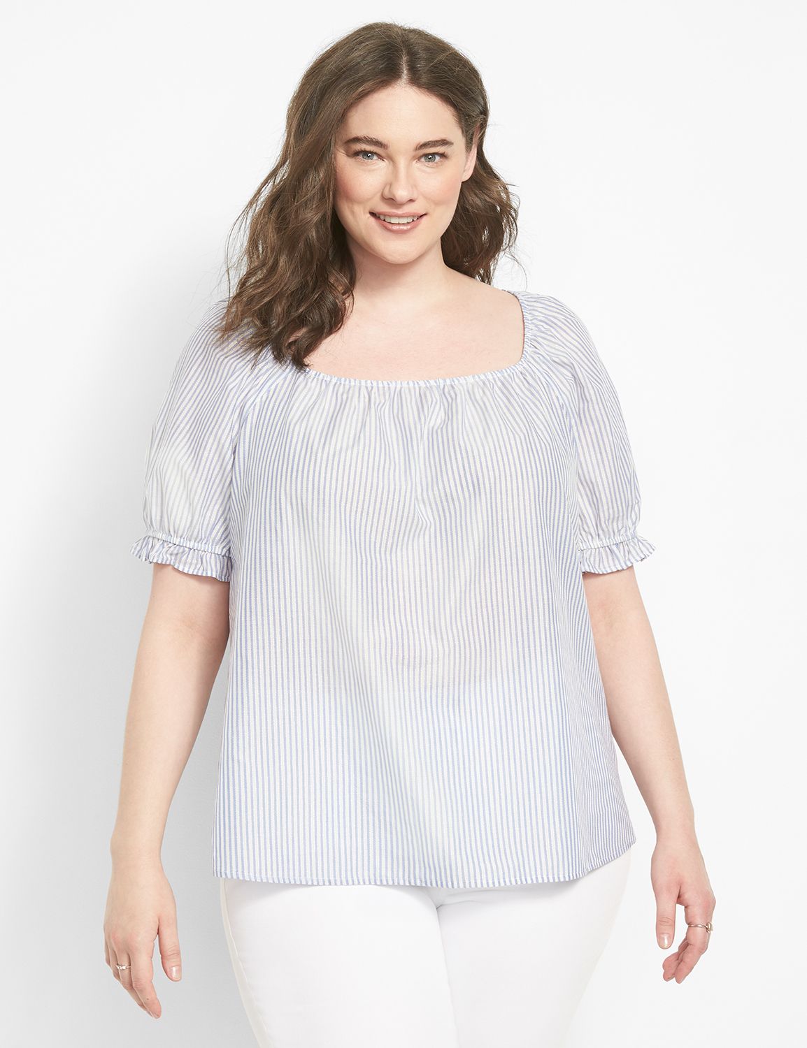 Classic Short-Sleeve Square-Neck Blouse