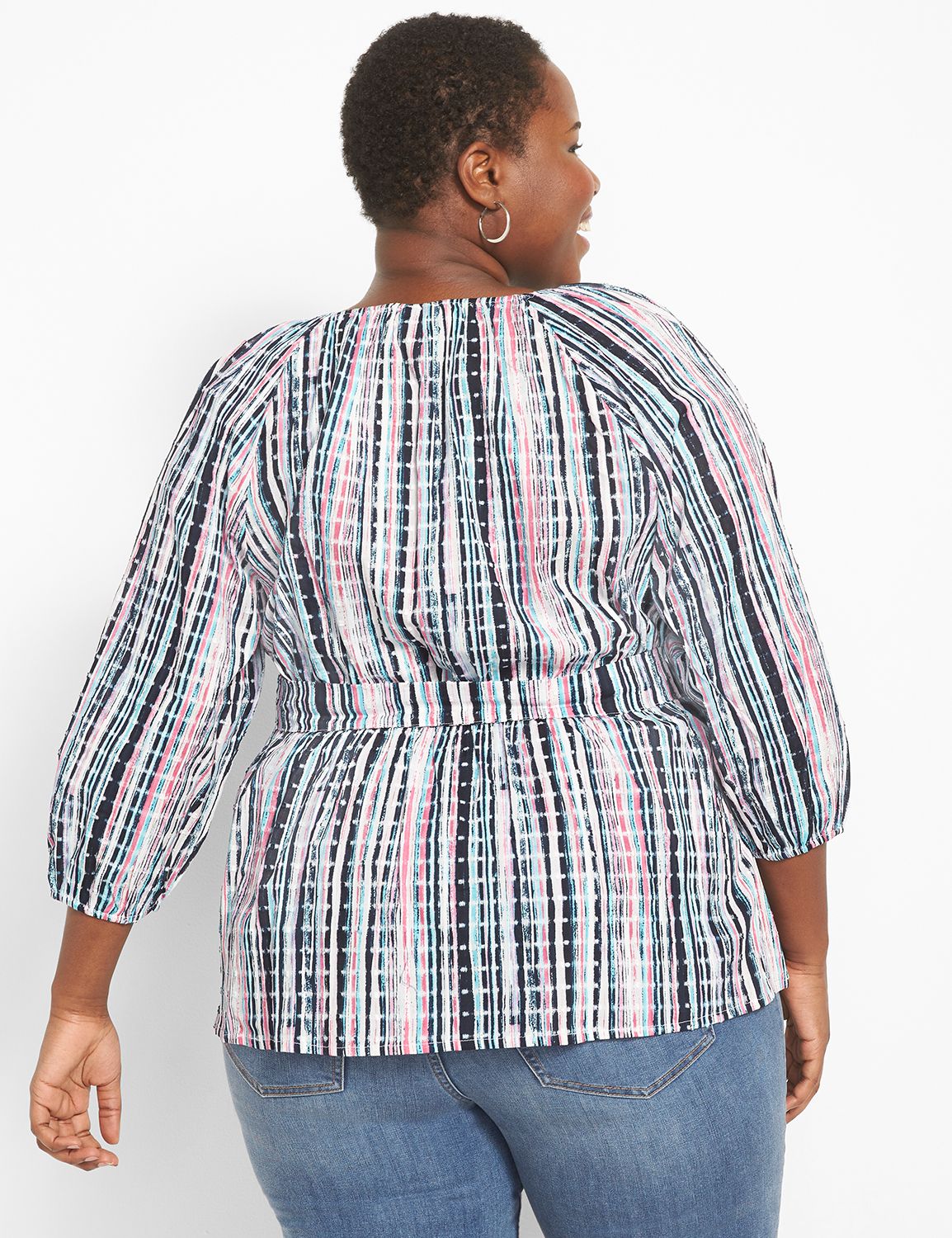 3/4 Sleeve Surplice Neck Belted Top Product Image 2