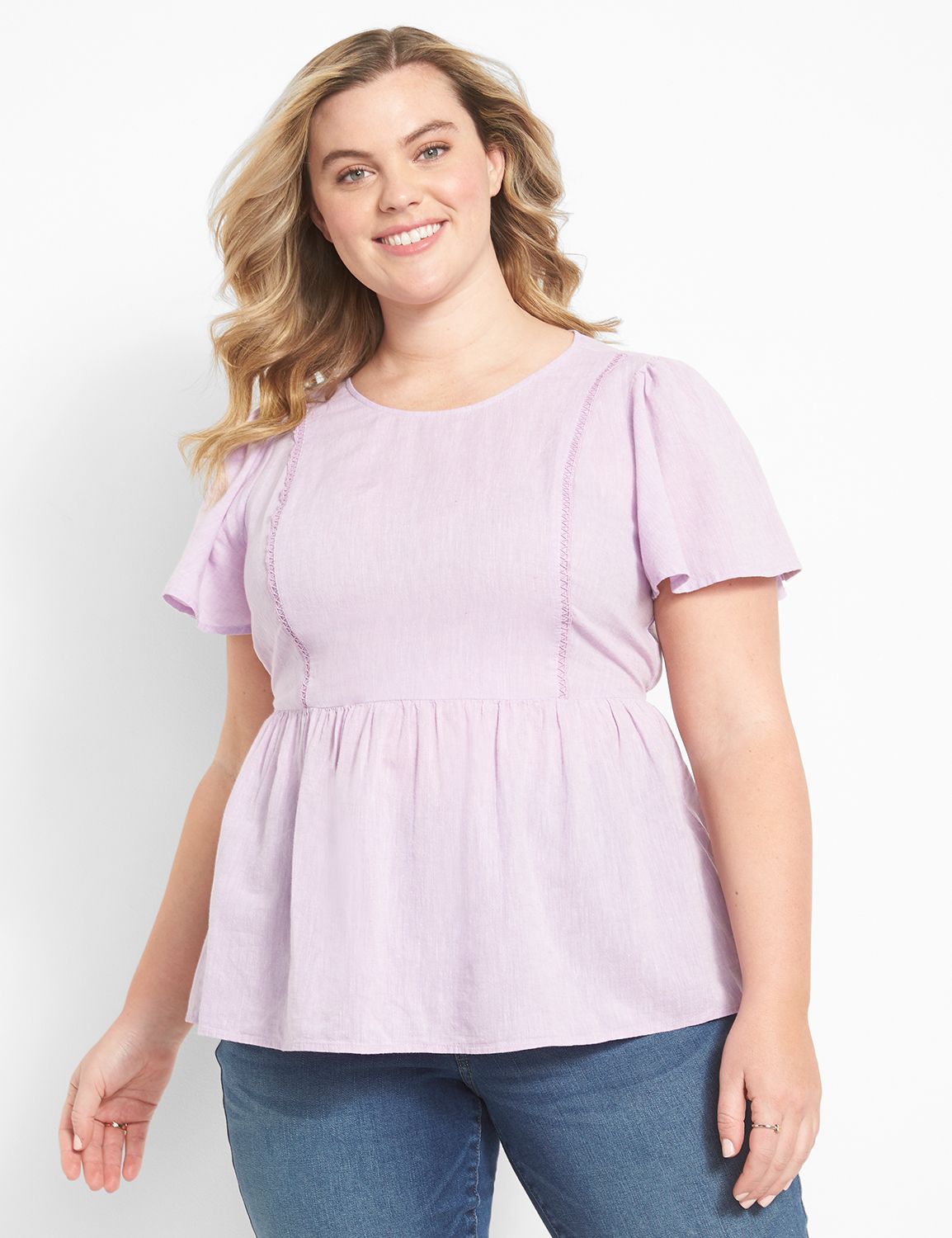 Short Sleeve Scoop Neck Peplum Top Product Image 2