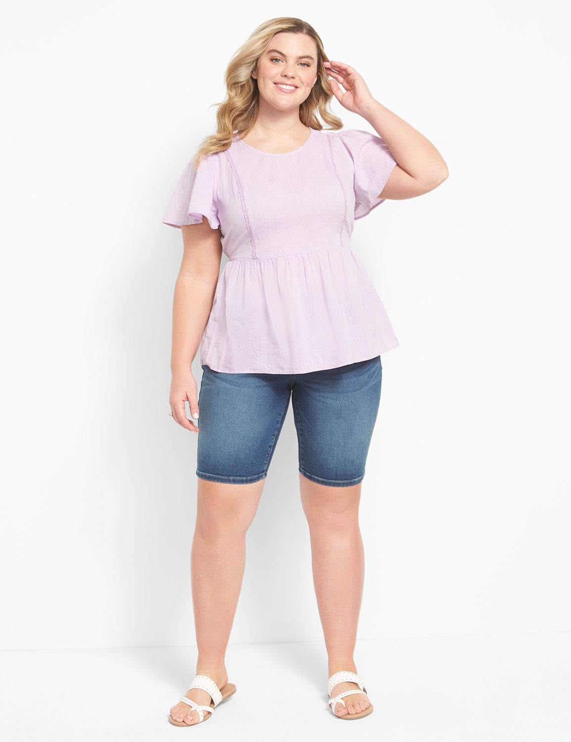 Short Sleeve Scoop Neck Peplum Top Product Image 3