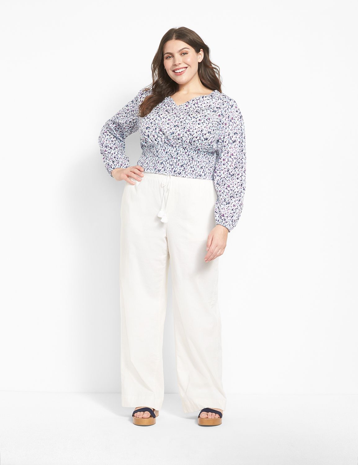 Printed Smocked Round Neck main image 1