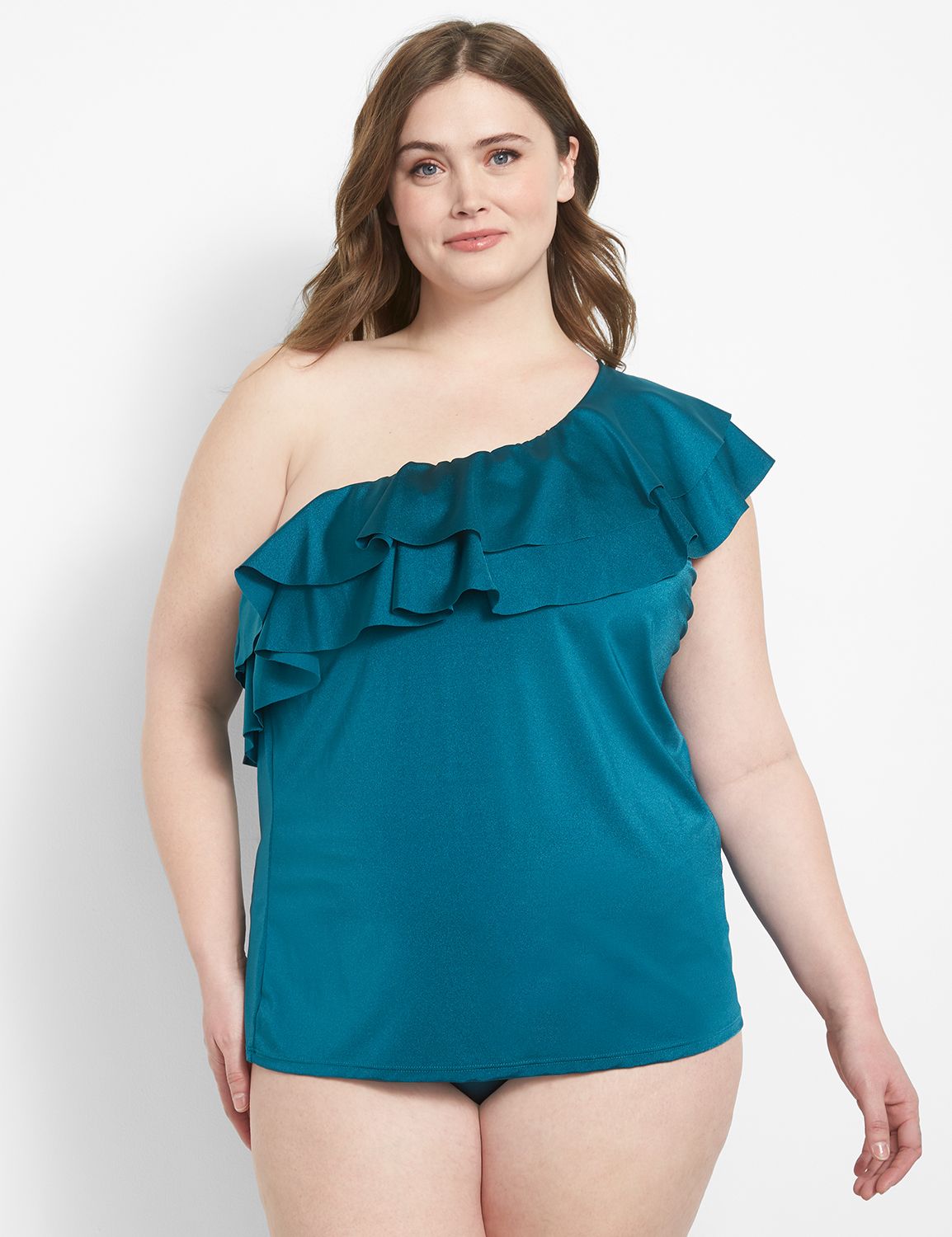 No-Wire Shimmer One-Shoulder Swim Tankini Top