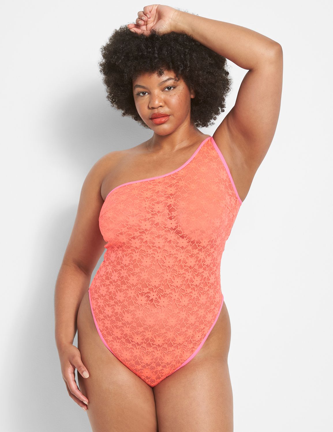 All Over Lace One Shoulder Bodysuit Product Image 1