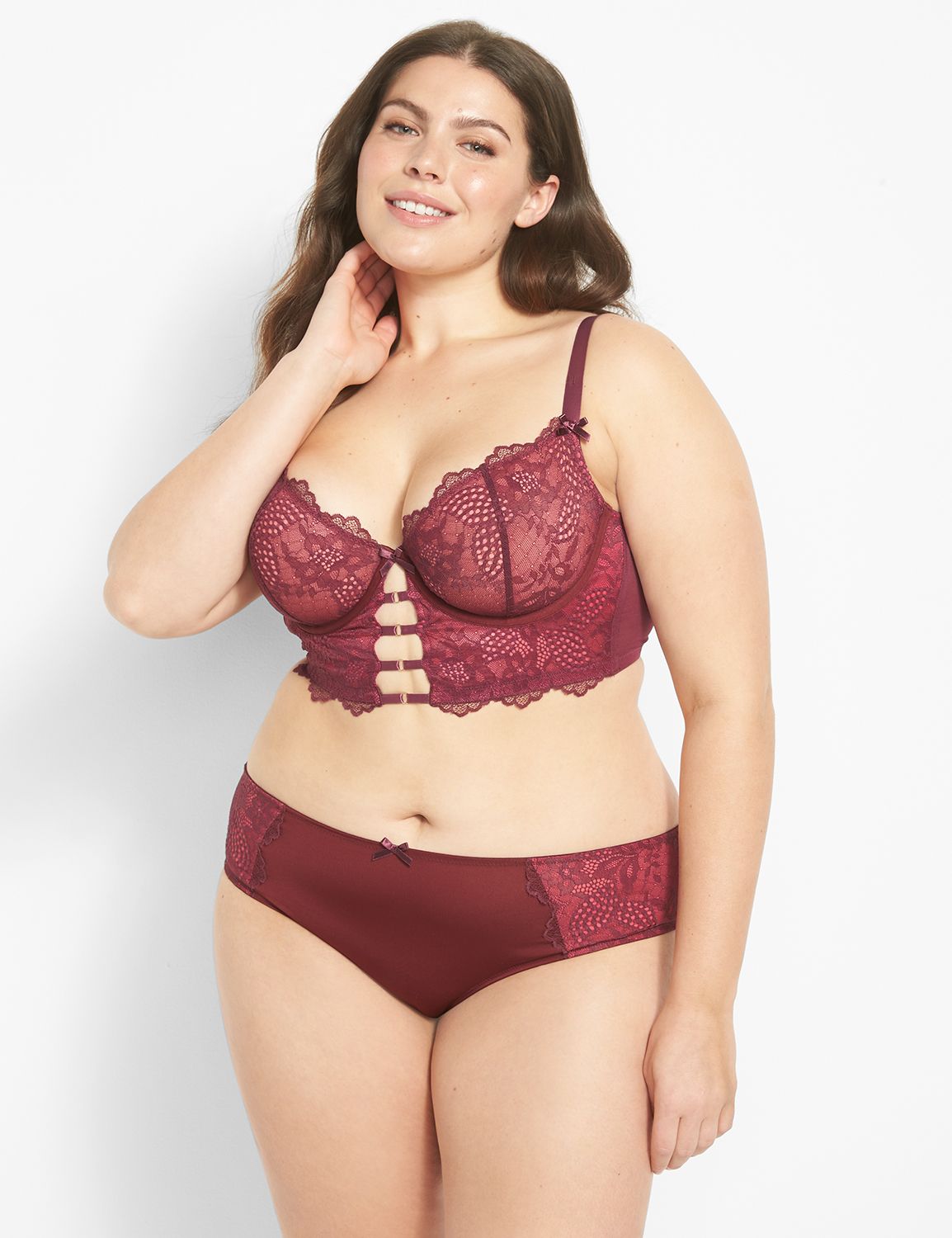 Plus Contrast Lace Ruched Underwire Bra