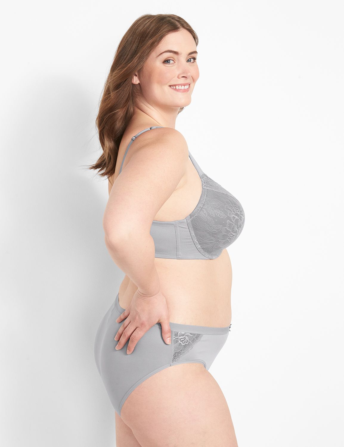 Cacique Gray White Gingham Bra Boost Plunge 38H Underwire Lace Accent Back  Close