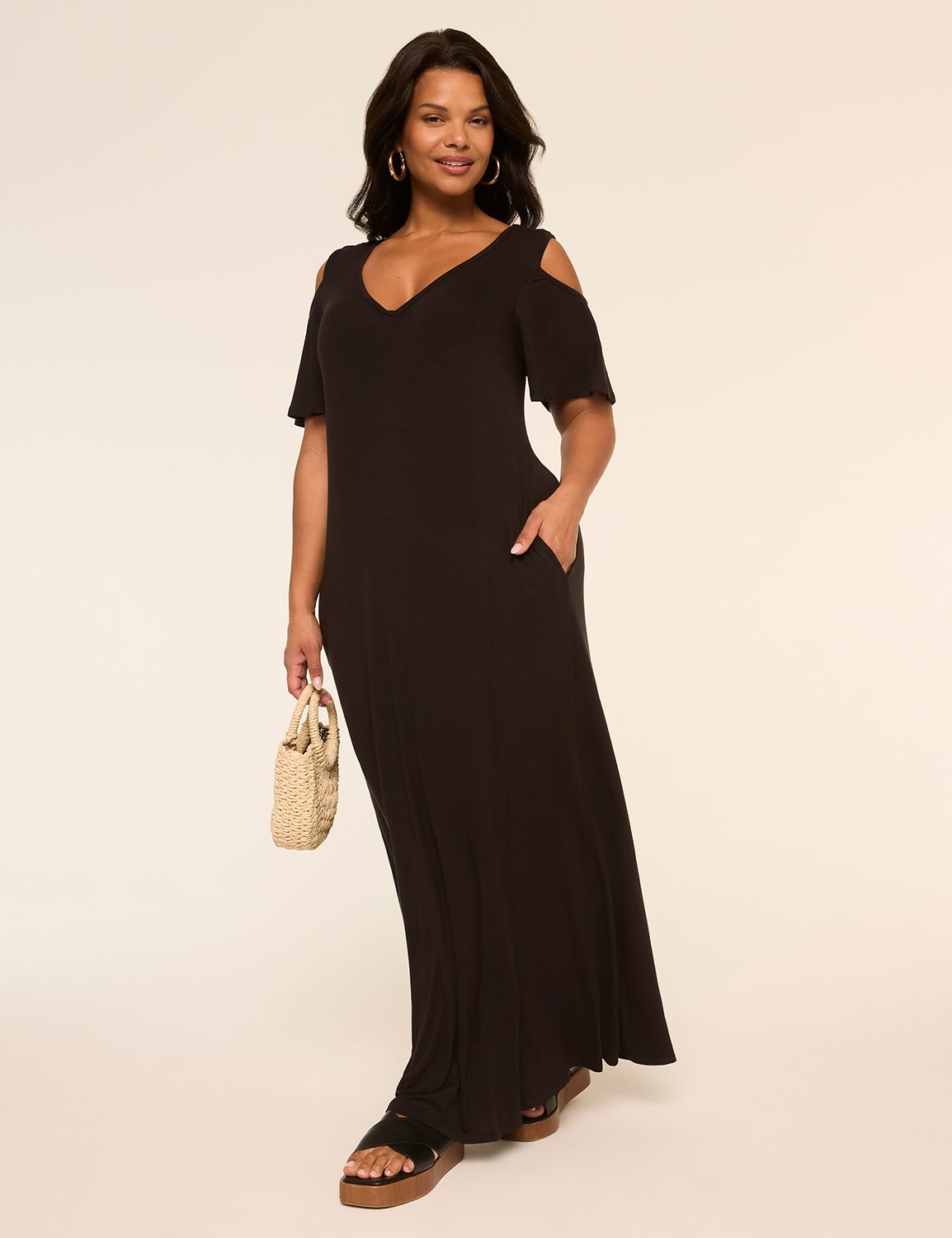 Short Sleeve V Neck Cold Shoulder C Product Image 1