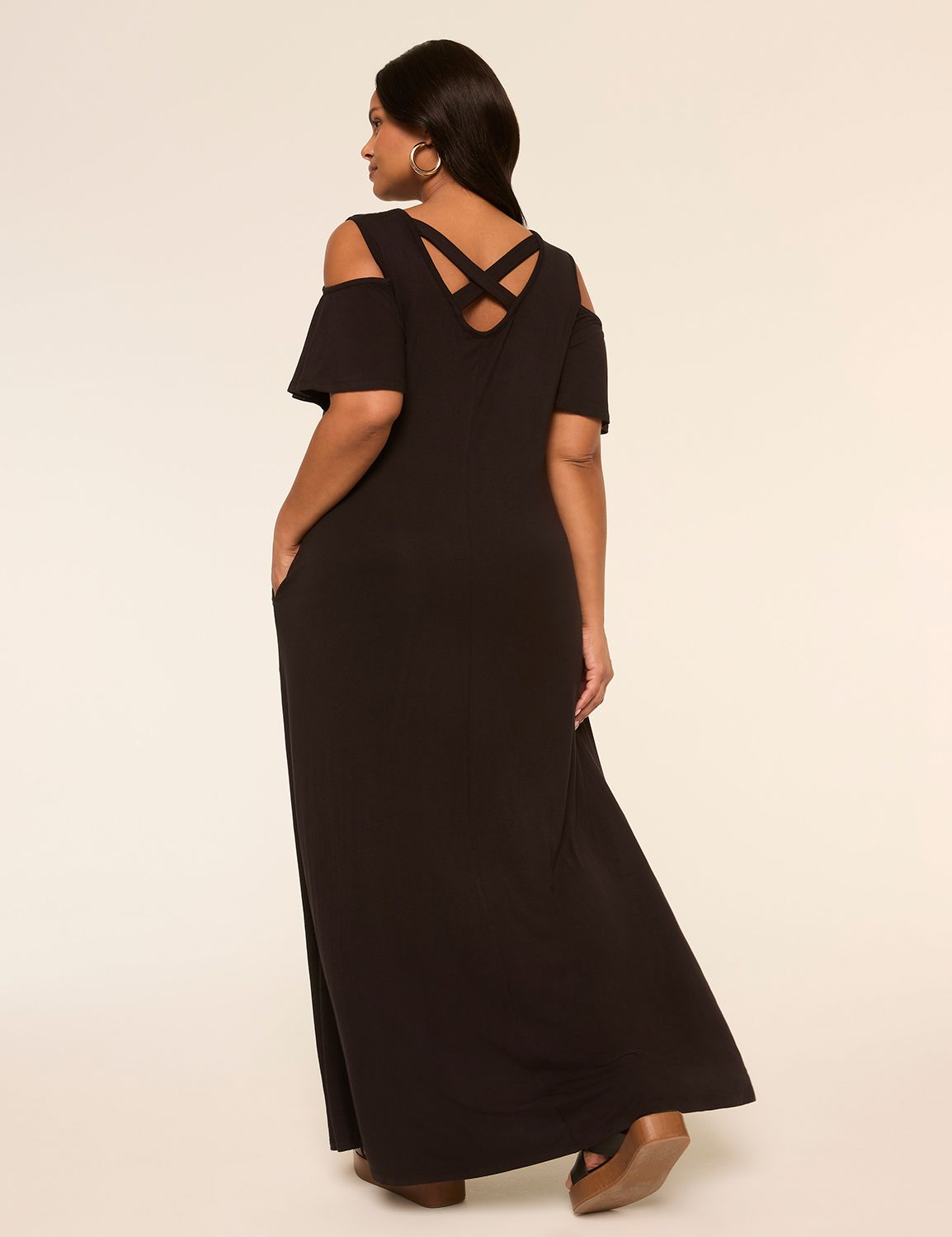 Short Sleeve V Neck Cold Shoulder C Product Image 2