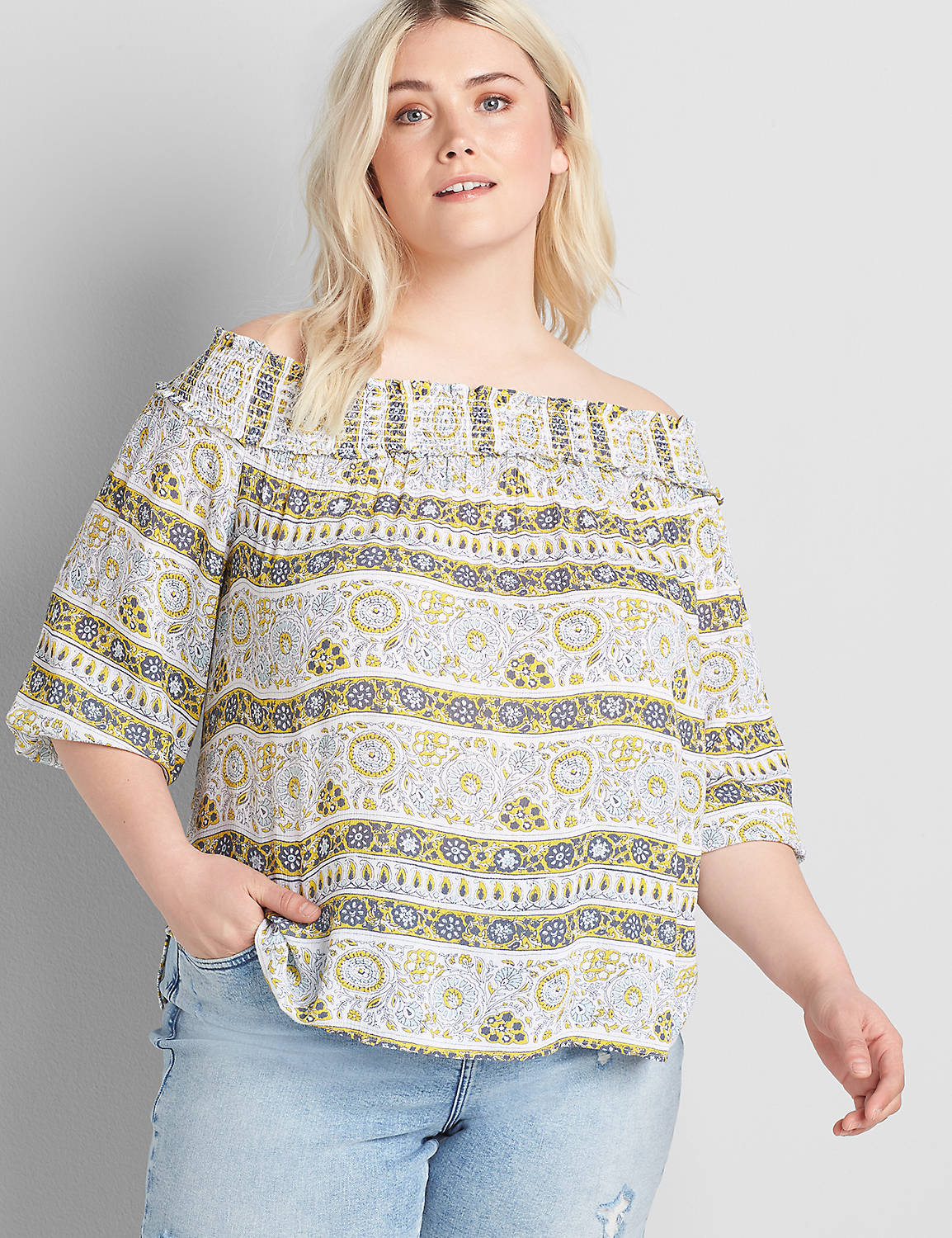 3/4 Sleeve Off-the-Shoulder Top Product Image 1
