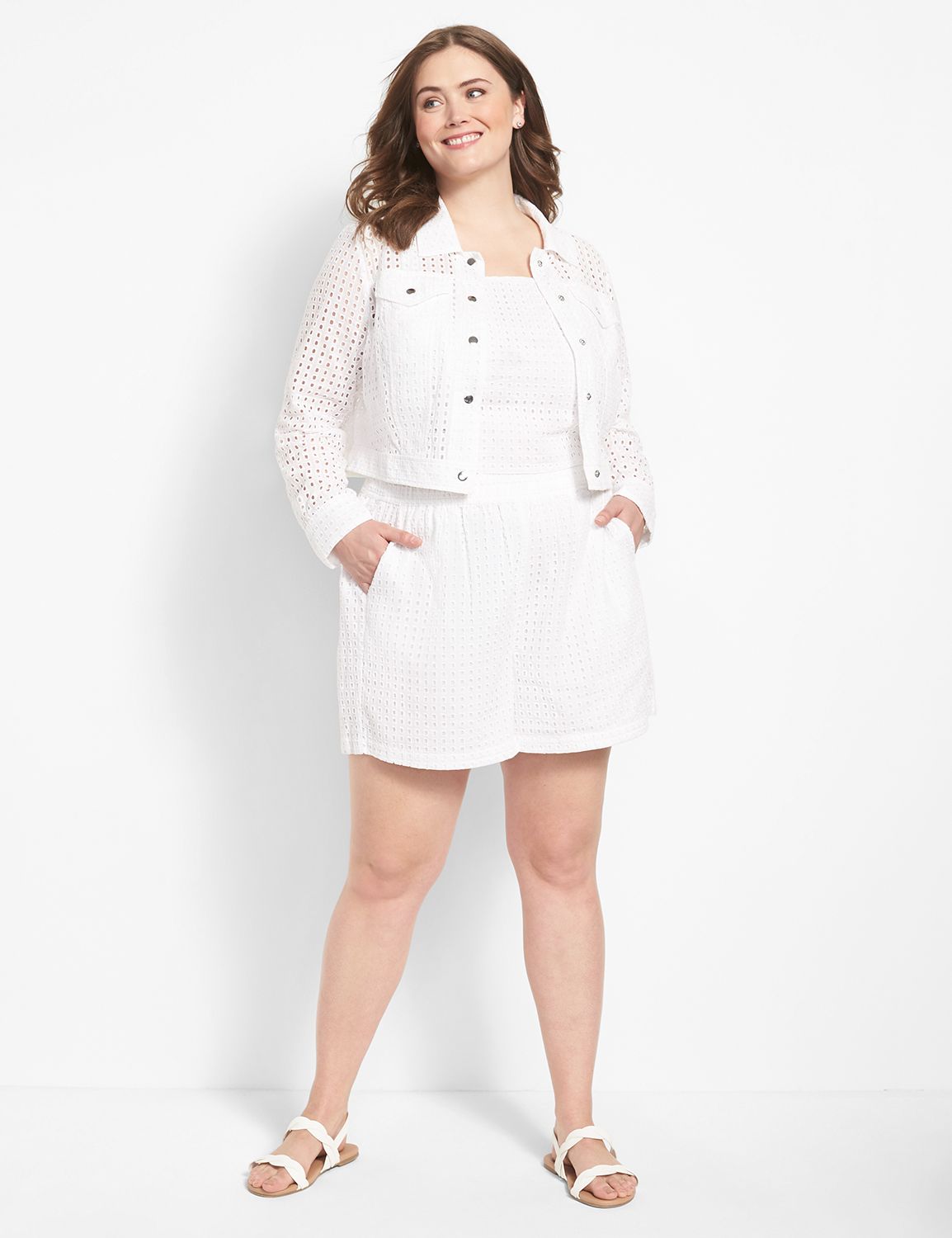Sleeveless Bodice Eyelet Crop Top L Product Image 3
