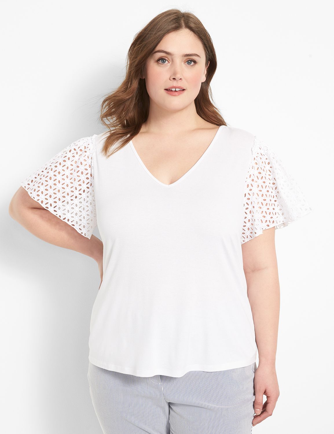 Short Ruffle Flutter Sleeve V-Neck Product Image 1