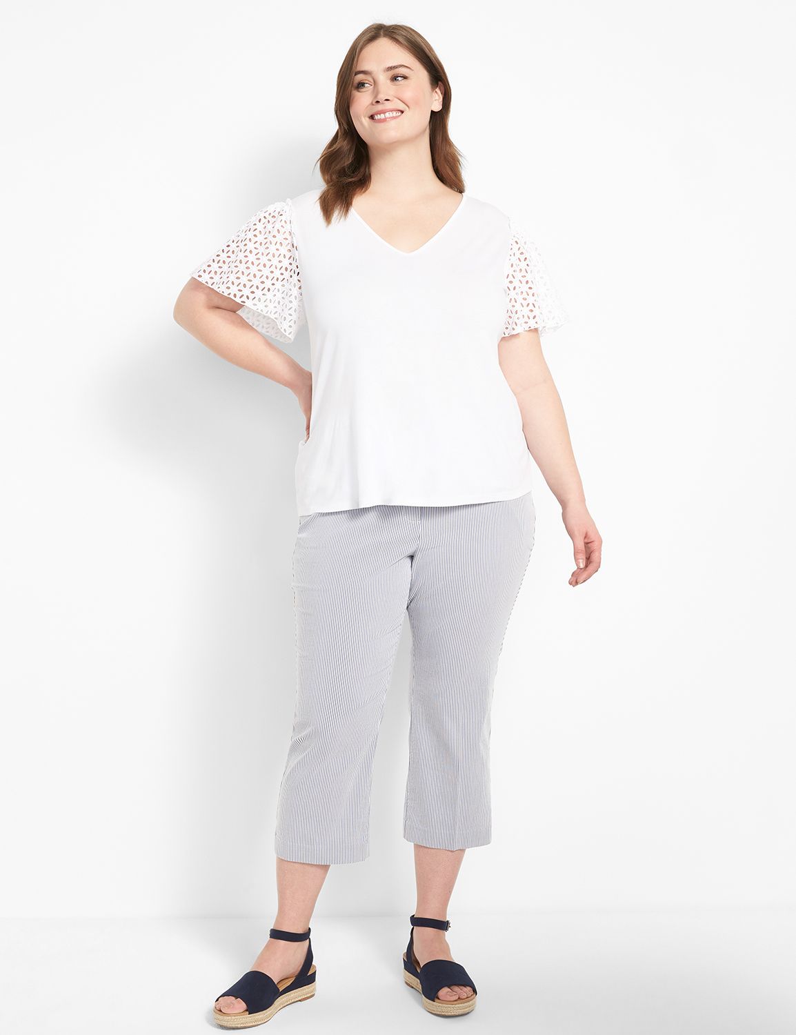 Short Ruffle Flutter Sleeve V-Neck Product Image 3