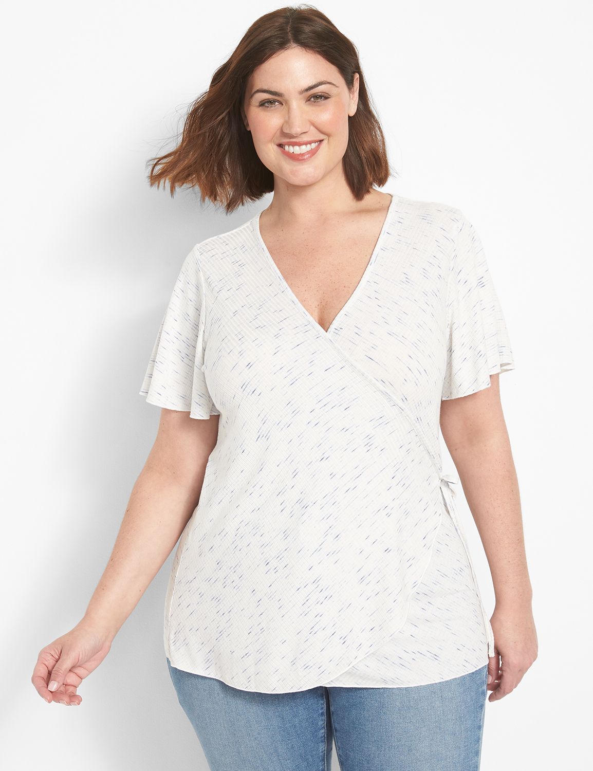 Classic Cap Flutter-Sleeve V-Neck Wrap Shirt